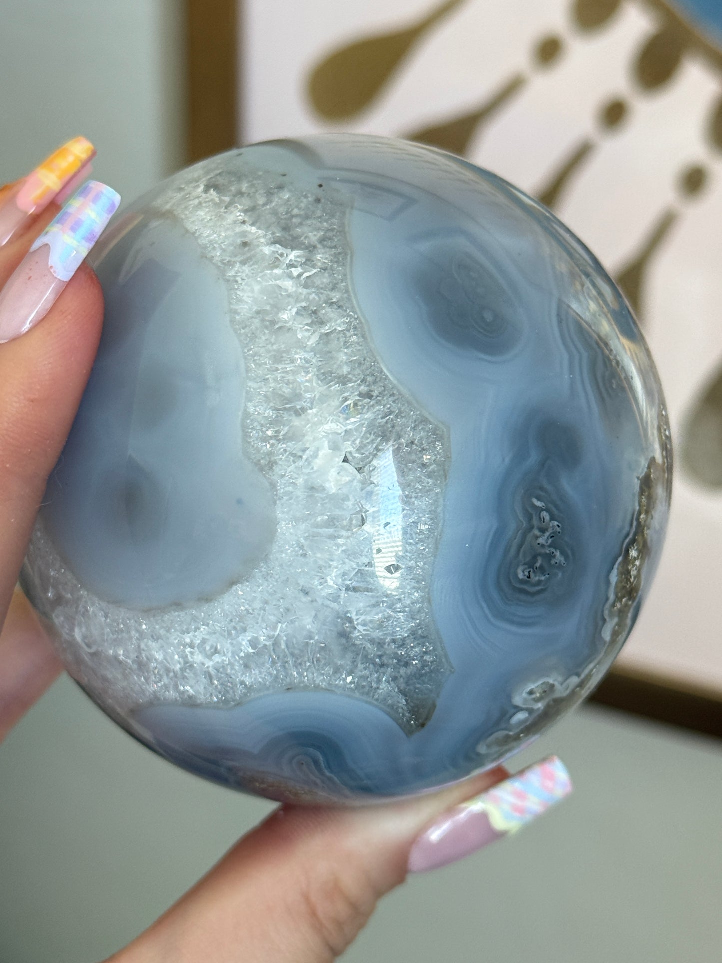 Moody Banded Agate with Quartz and Moss Agate Sphere