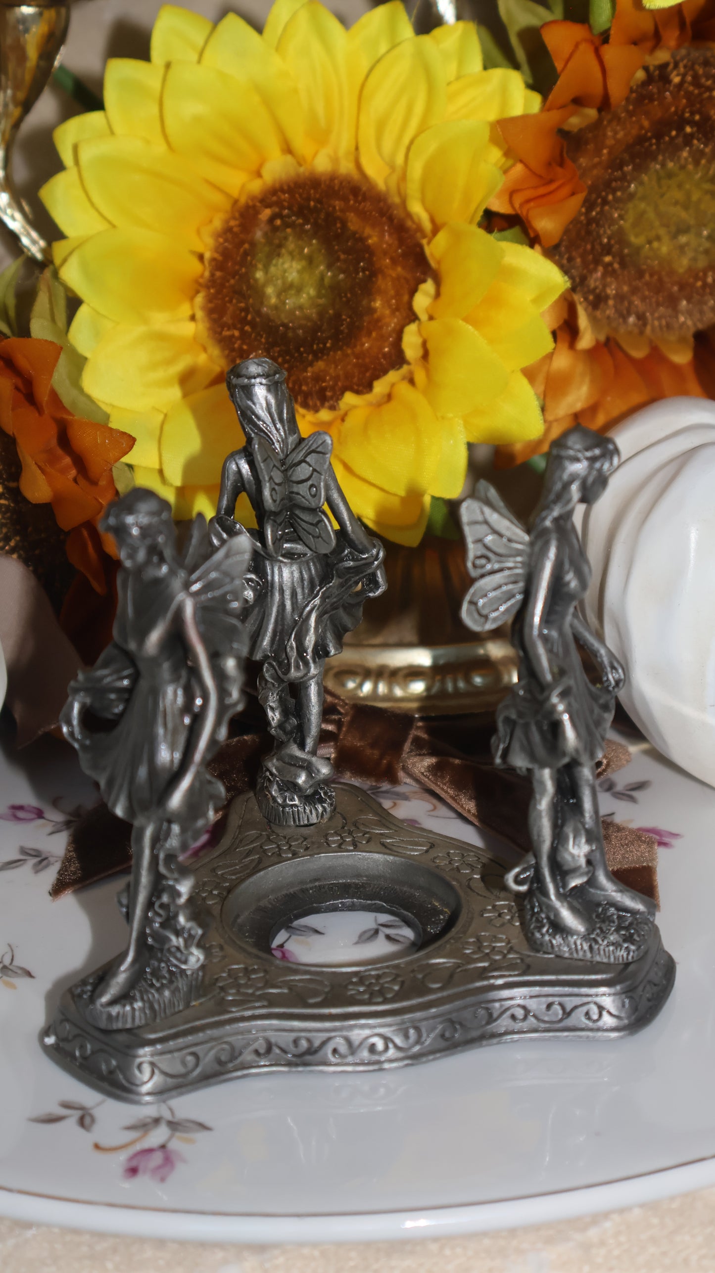 Vintage Pewter Fairy Sphere Stand