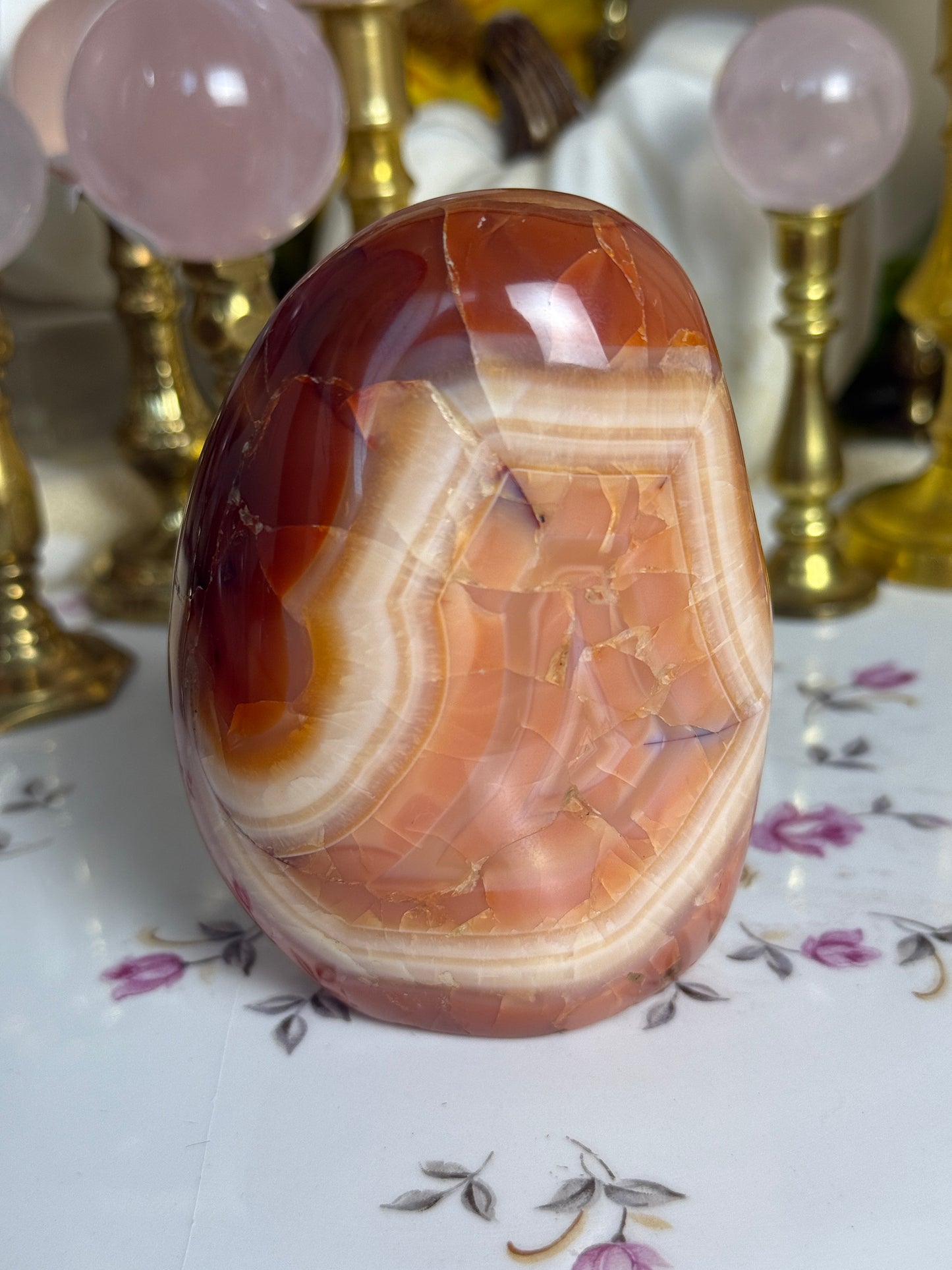 Peachy Banded Agate Carnelian Freeform