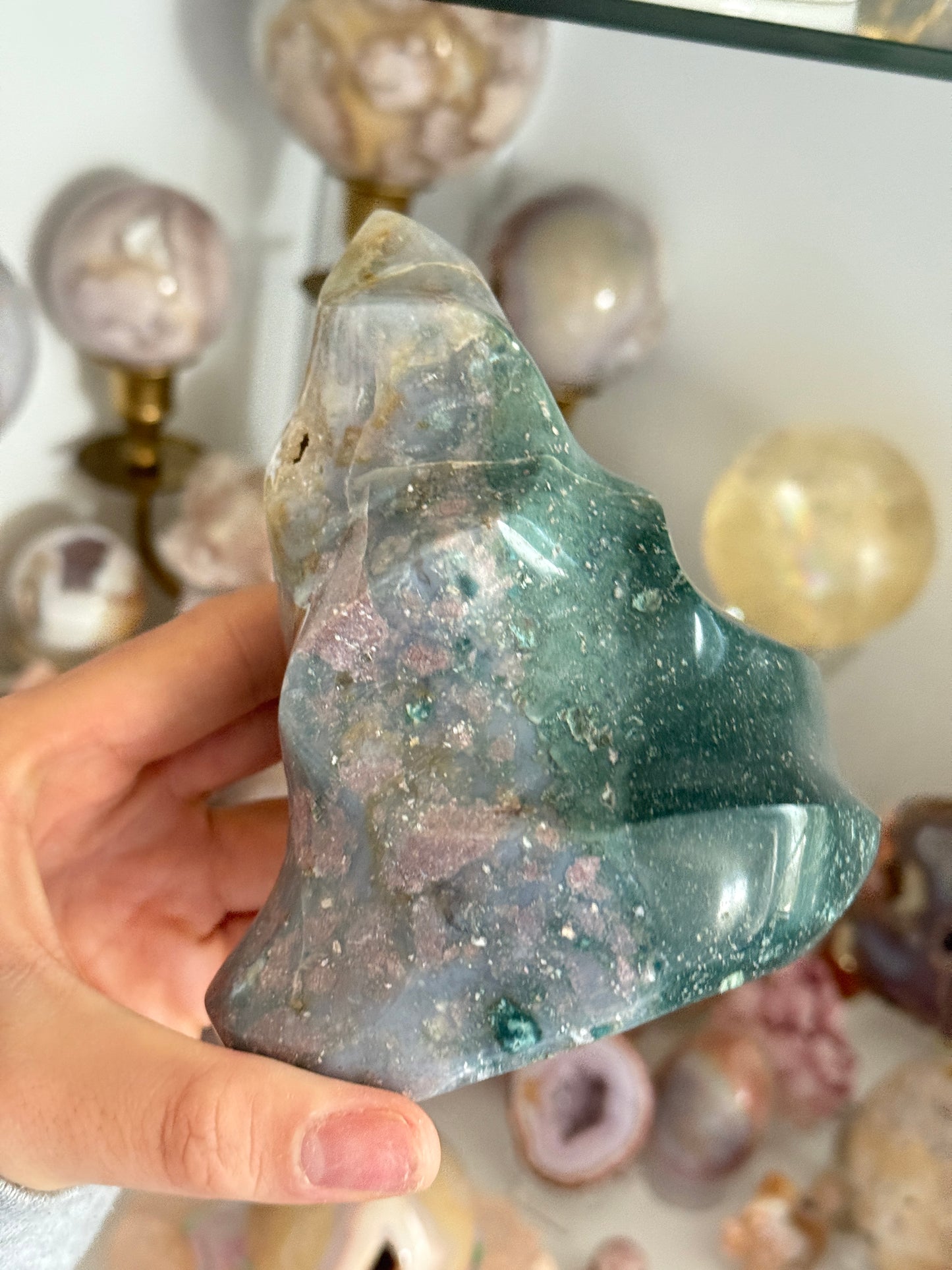 Pink/Emerald Green Bicolor Sea Jasper Flame -RESERVED