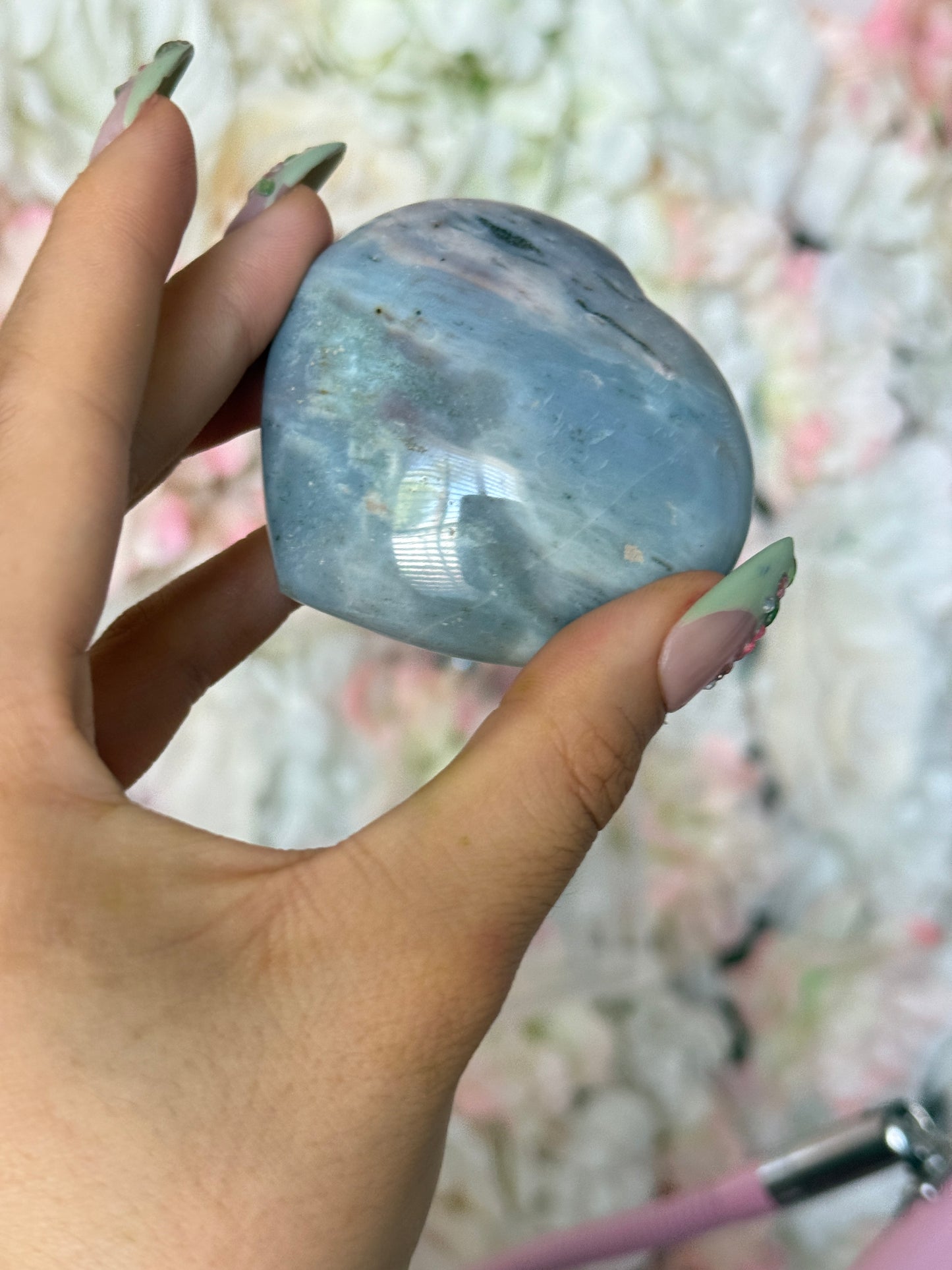 Breathtaking Baby Blue Sage Green Sea Jasper Heart