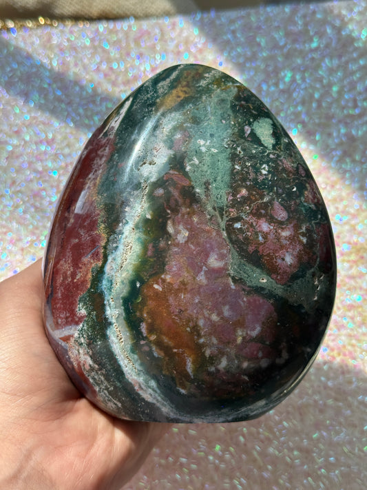 Beautiful Forest Green Maroon Striped Sea Jasper Freeform