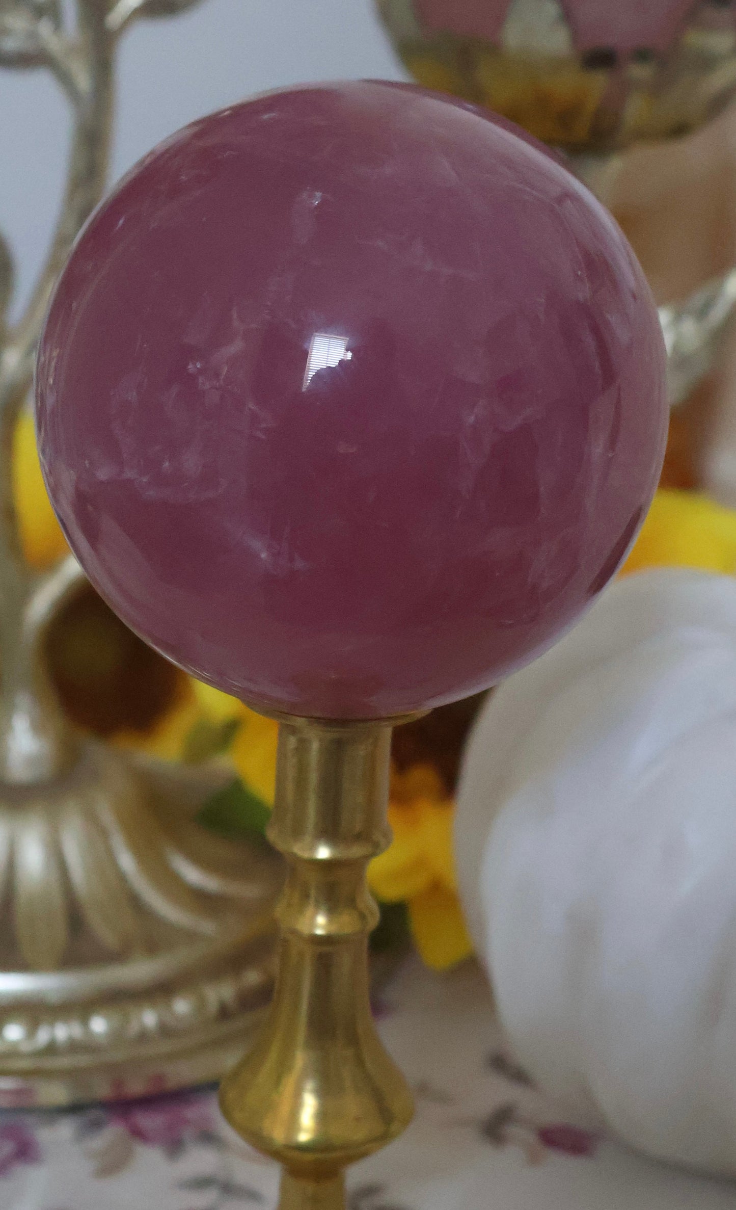 Rich Plum Shimmer Filled Star Rose Quartz Sphere