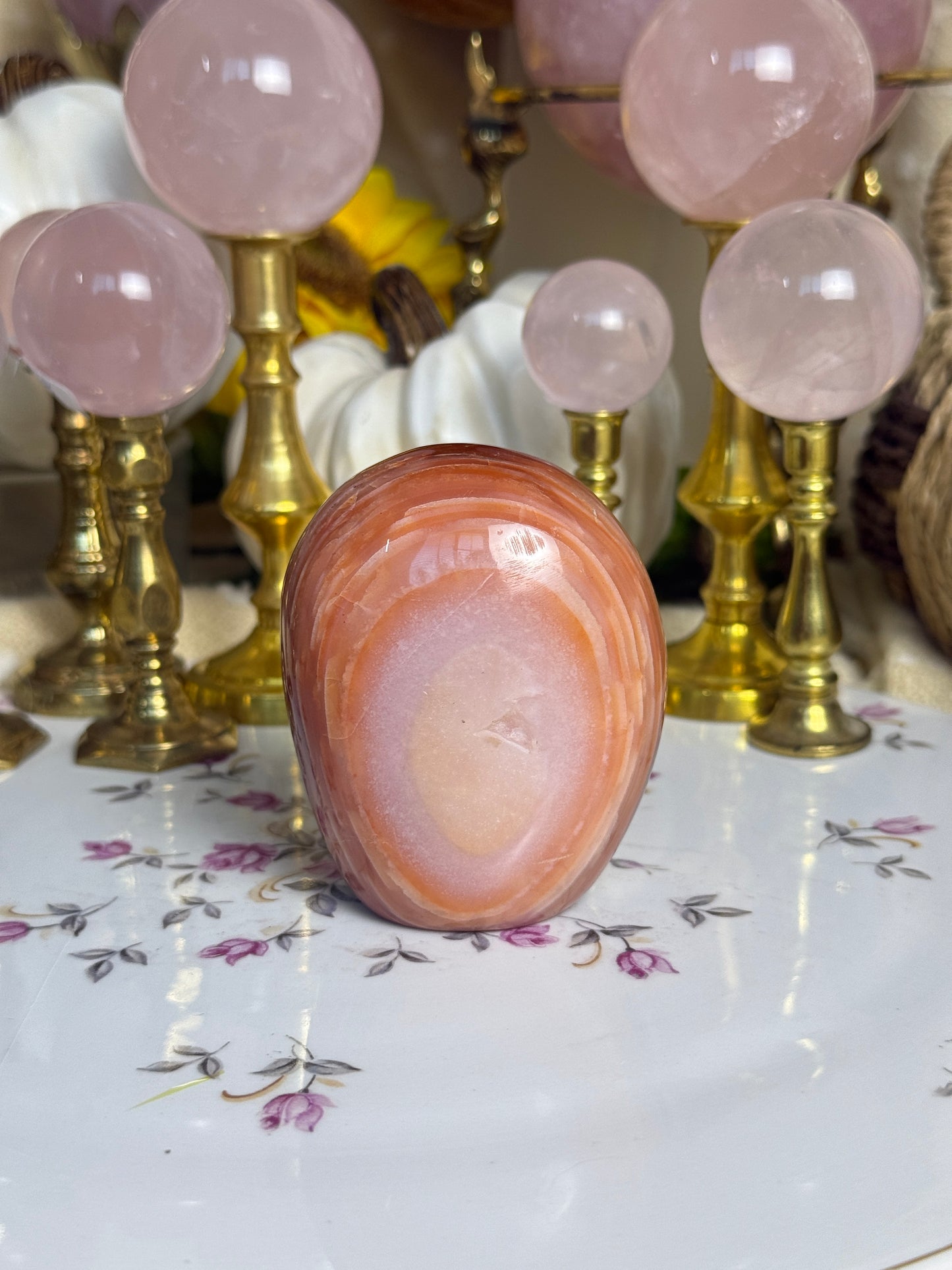Blush Pink and Coral Banded Carnelian Freeform