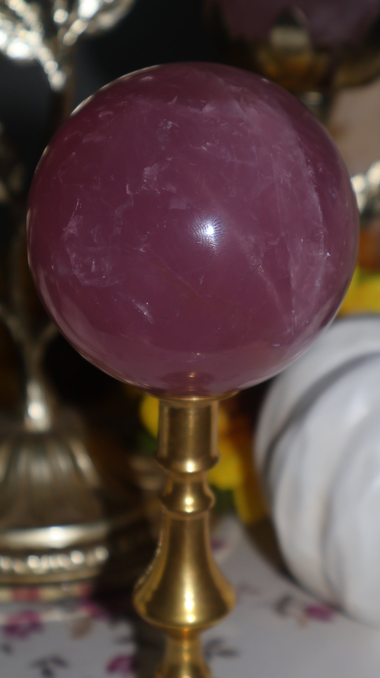 Rich Plum Shimmer Filled Star Rose Quartz Sphere