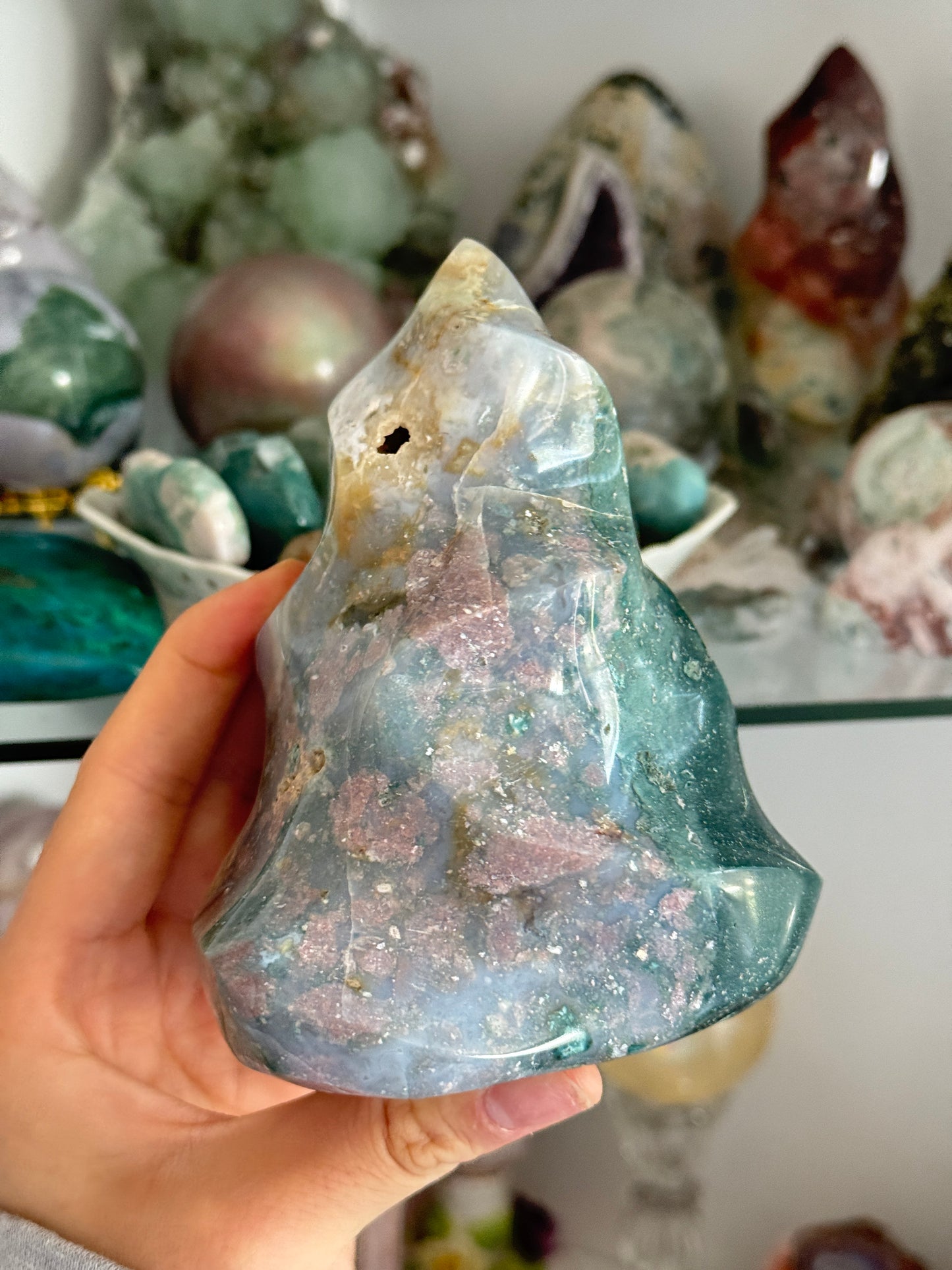 Pink/Emerald Green Bicolor Sea Jasper Flame -RESERVED