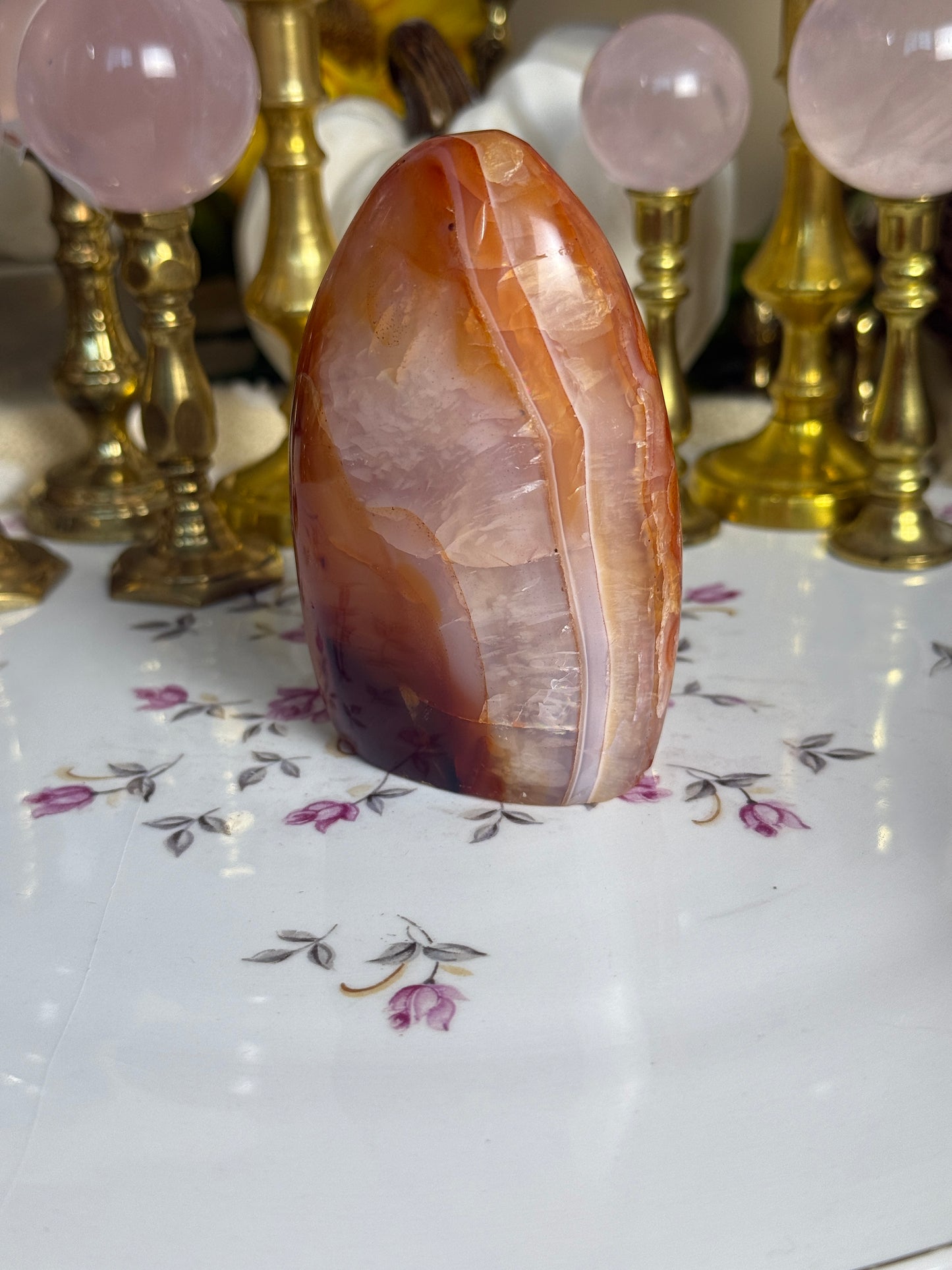 Pink Feathered Aura Glow Banded Carnelian Freeform