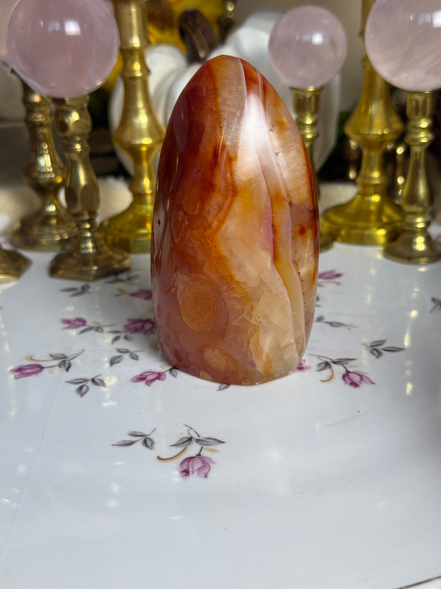 Pink Feathered Aura Glow Banded Carnelian Freeform