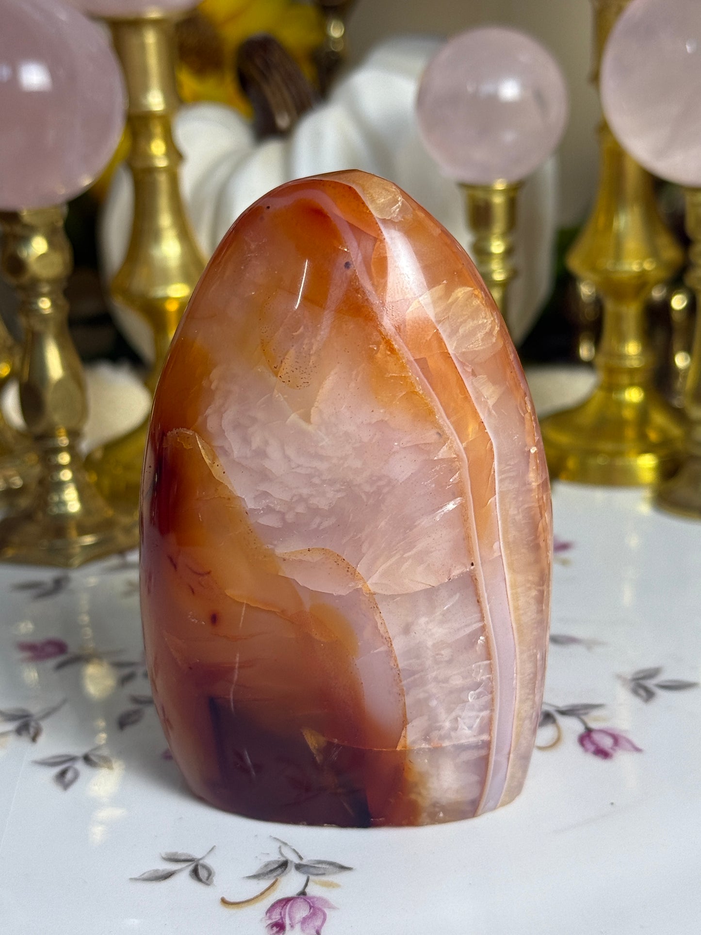 Pink Feathered Aura Glow Banded Carnelian Freeform