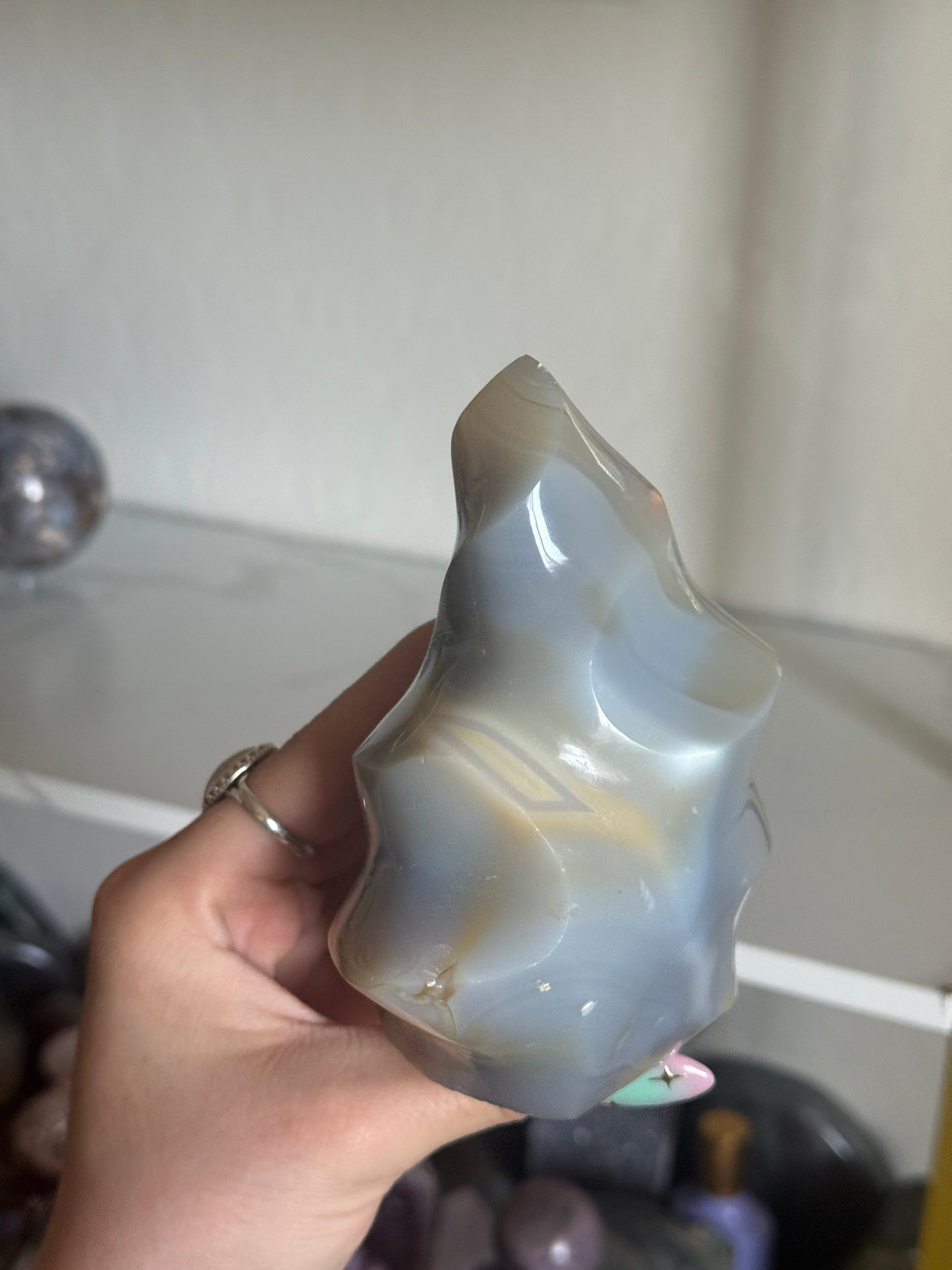 Orca agate flame +grey droozy apothyllite specimen🫶🏻