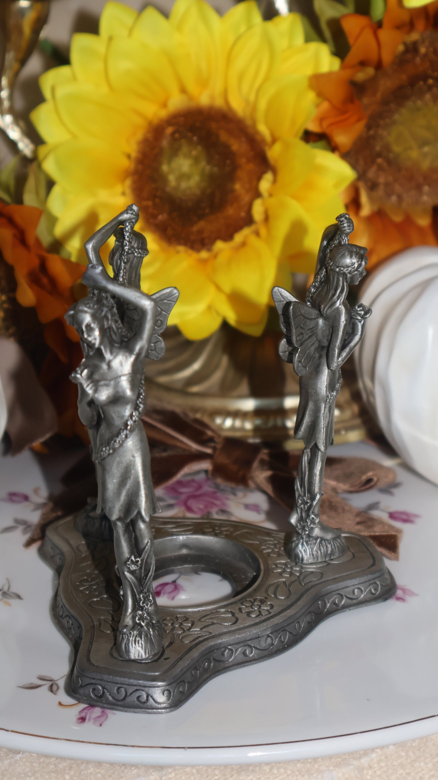 Vintage Pewter Fairy Sphere Stand
