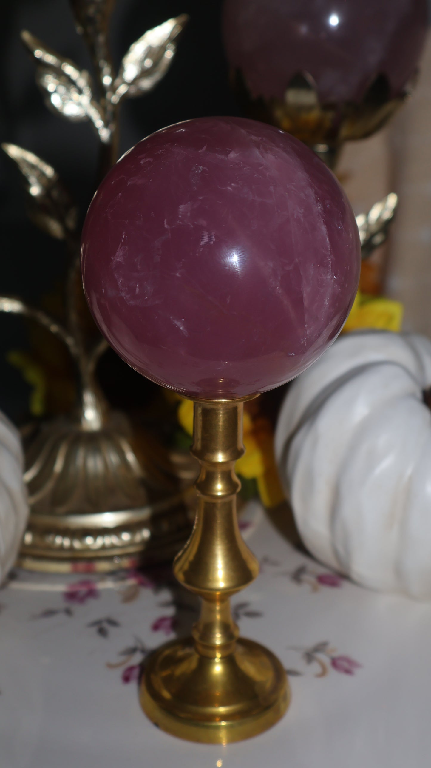 Rich Plum Shimmer Filled Star Rose Quartz Sphere