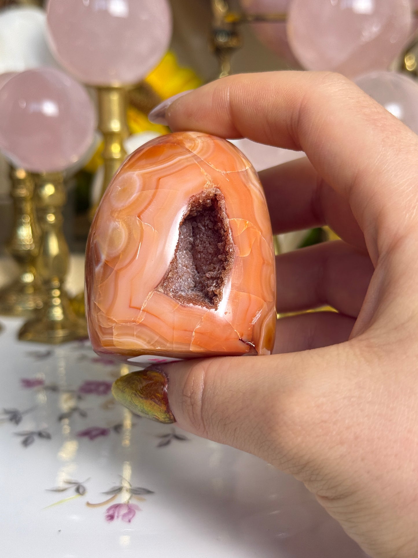 Coral Pink Banded Agave Cave Carnelian Freeform