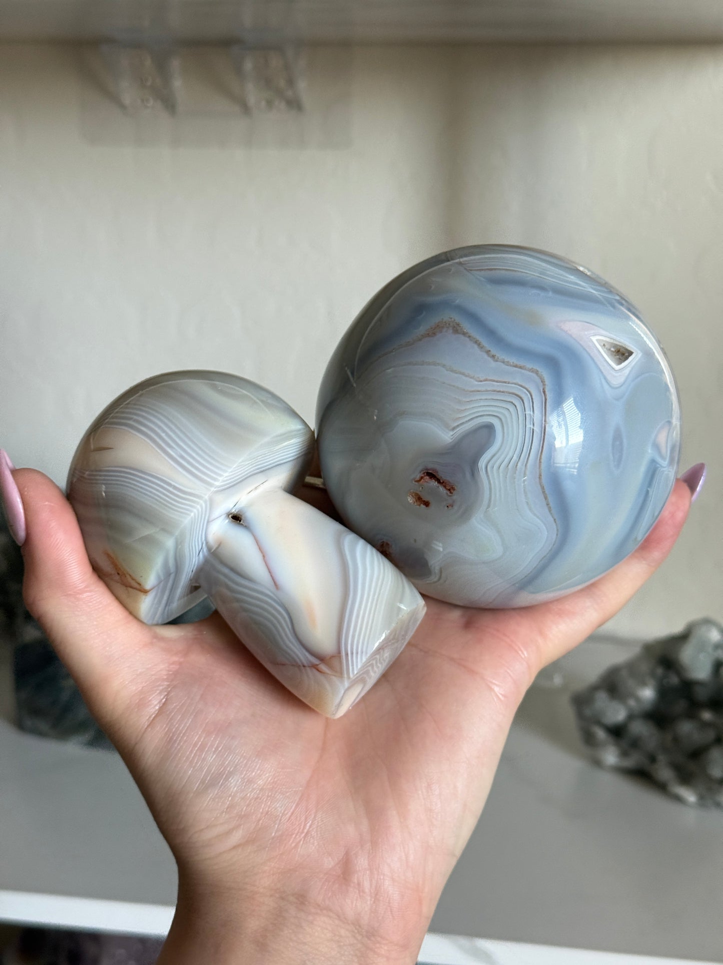 Pastel banded orca agate sphere and mushroom bundle ✨🫶🏻