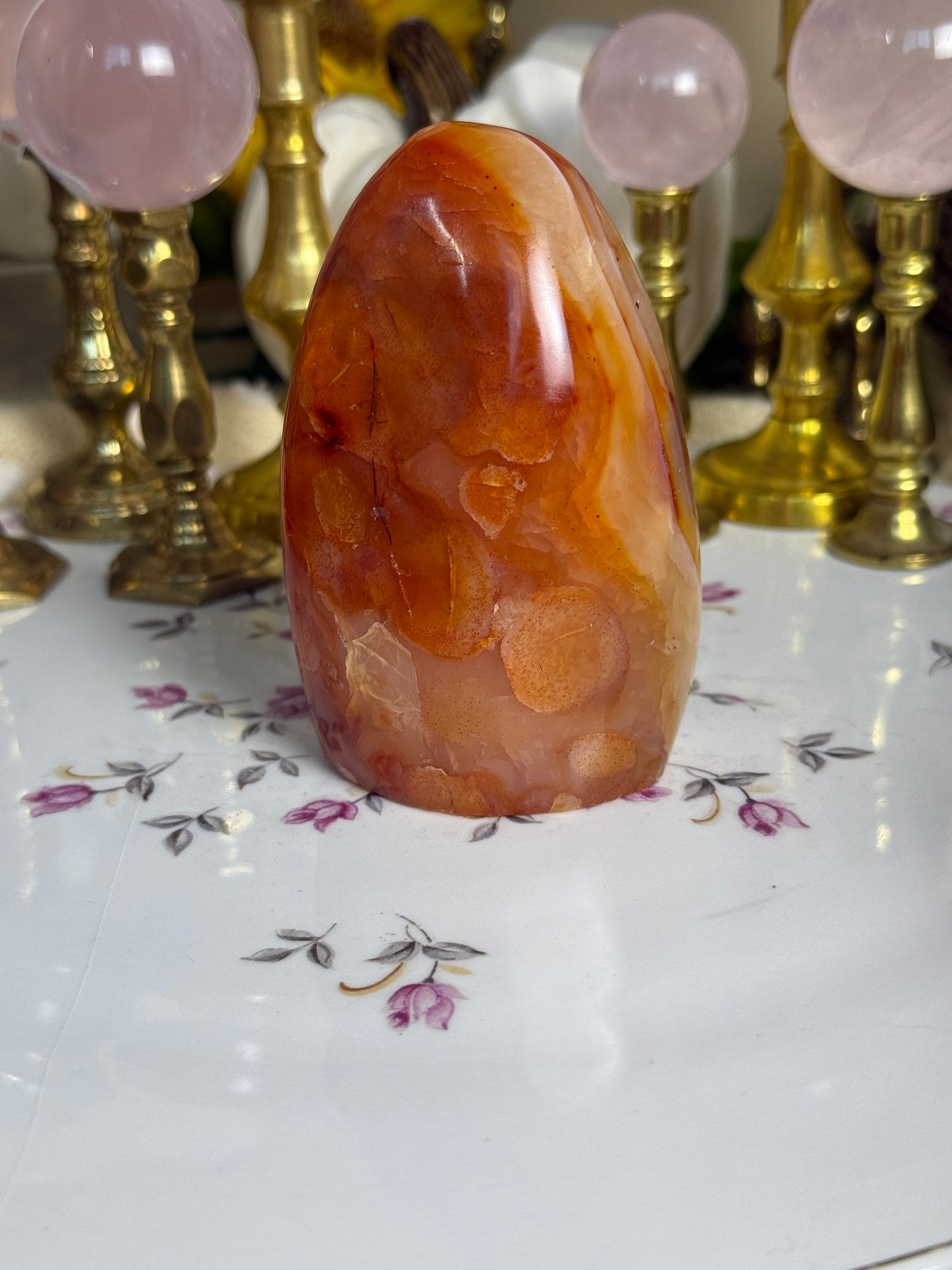Pink Feathered Aura Glow Banded Carnelian Freeform