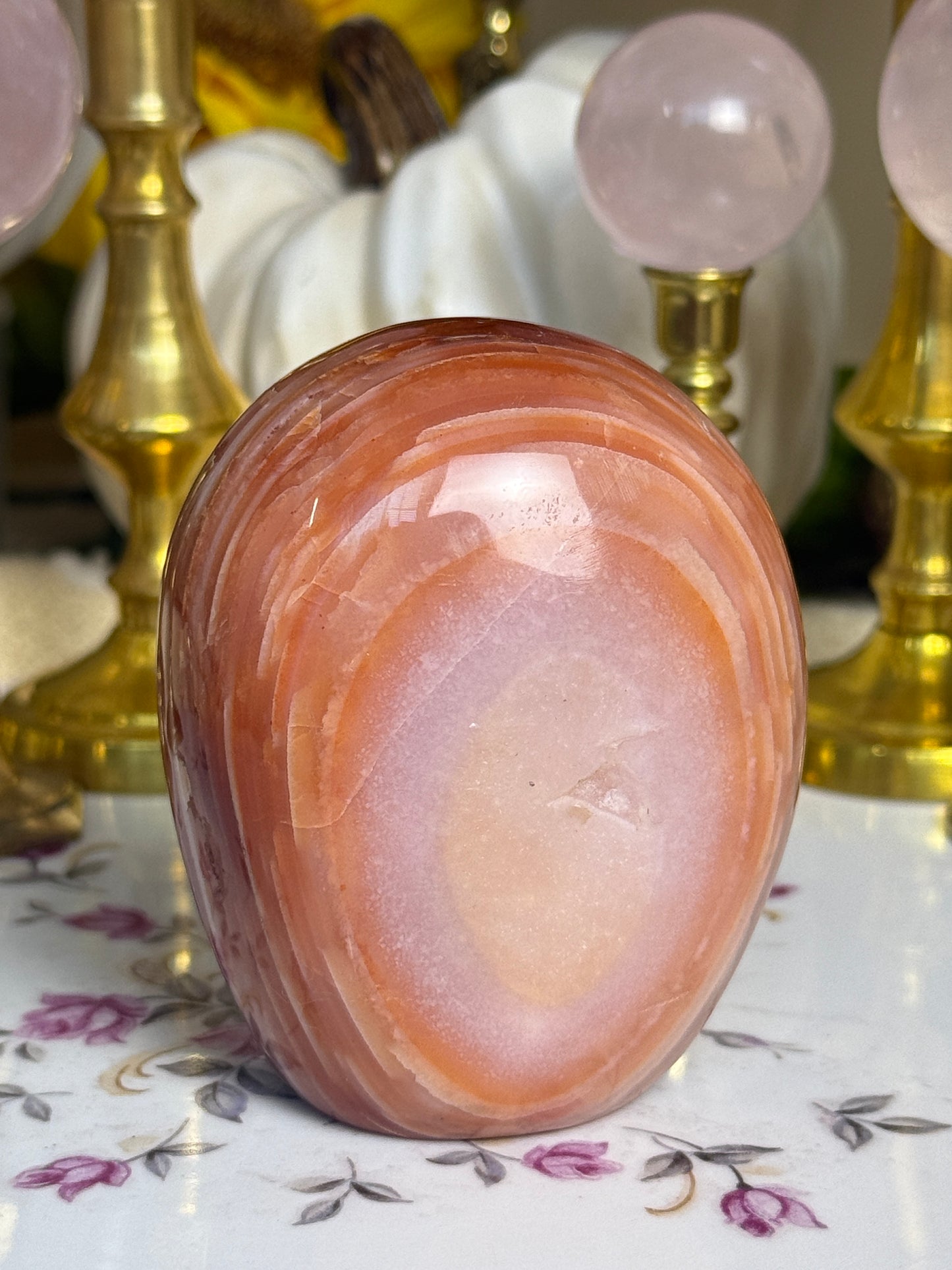 Blush Pink and Coral Banded Carnelian Freeform