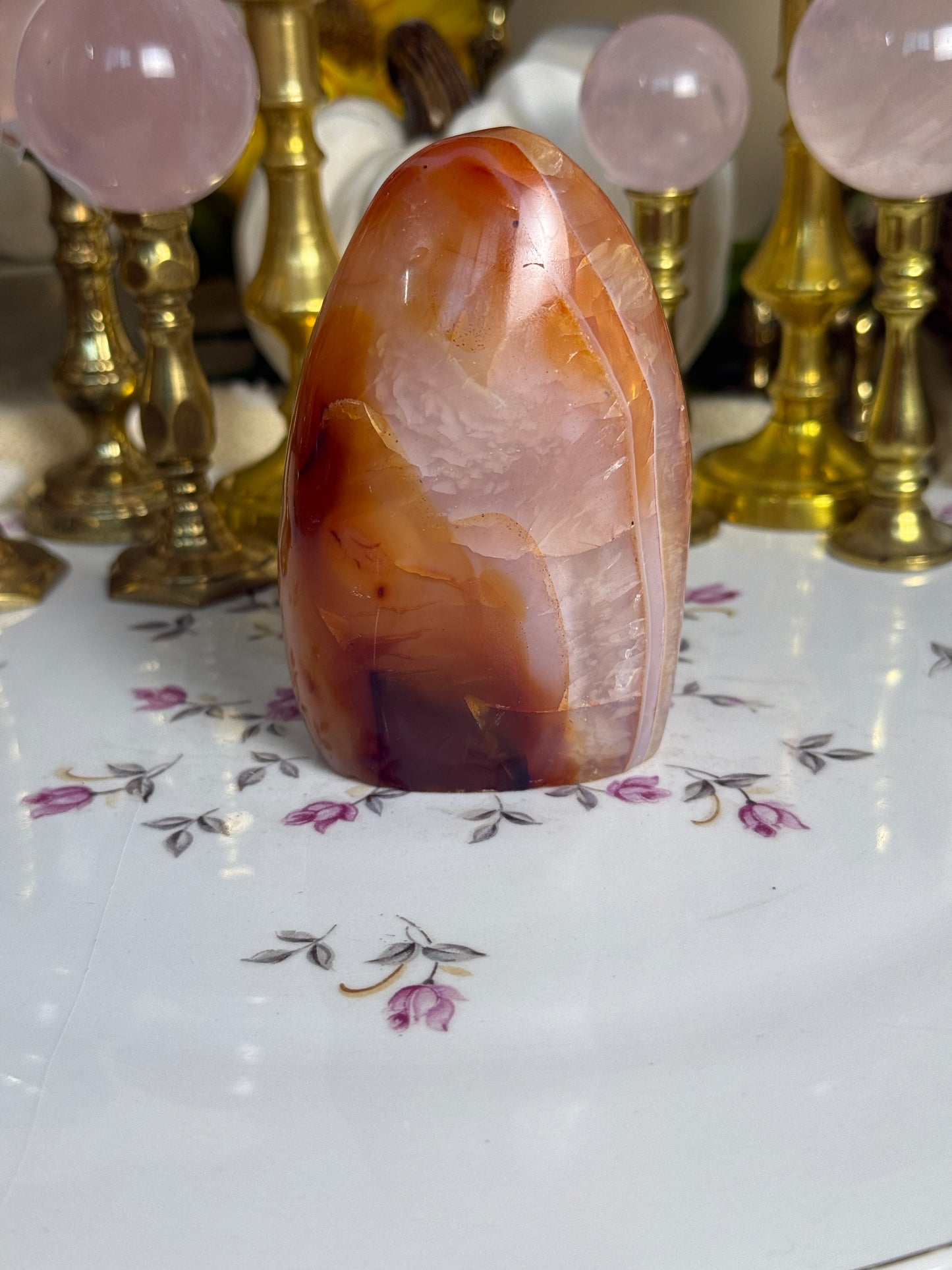 Pink Feathered Aura Glow Banded Carnelian Freeform
