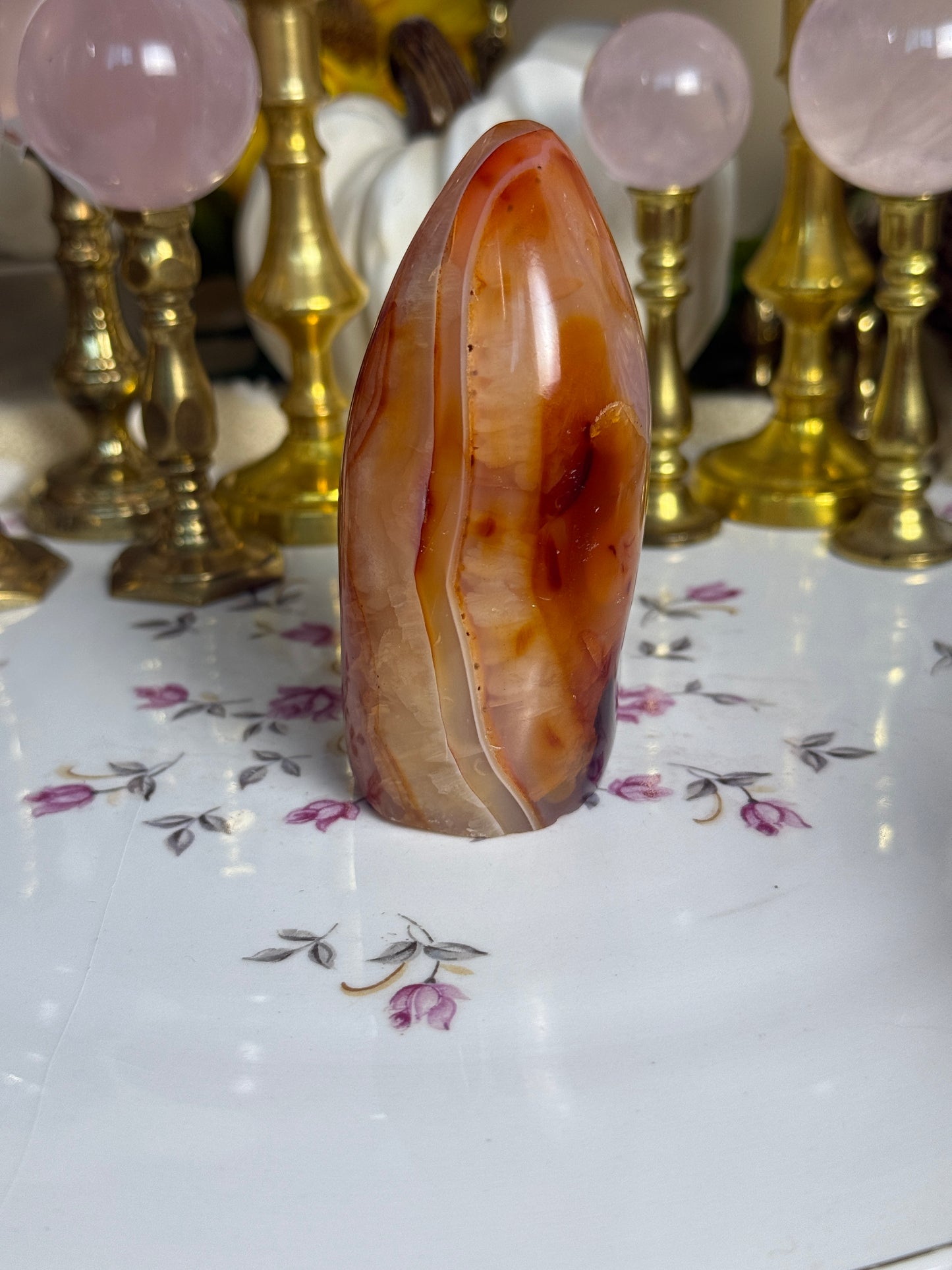 Pink Feathered Aura Glow Banded Carnelian Freeform