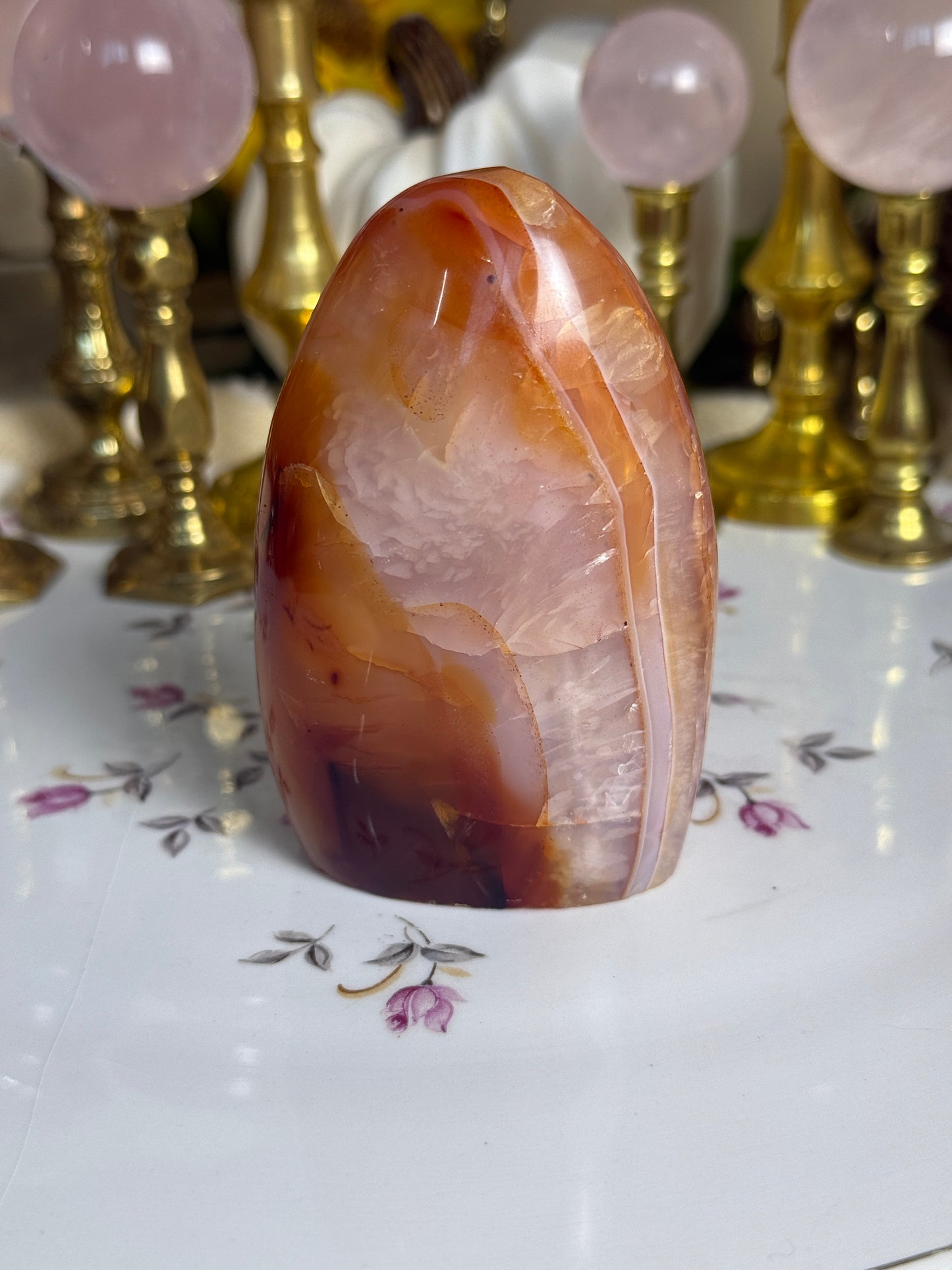 Pink Feathered Aura Glow Banded Carnelian Freeform