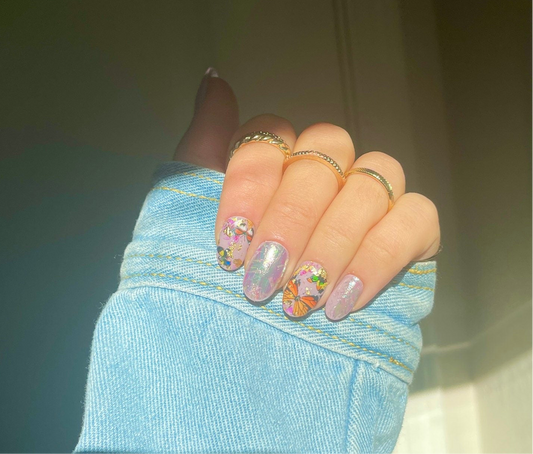 Holographic butterfly lavender press on nails