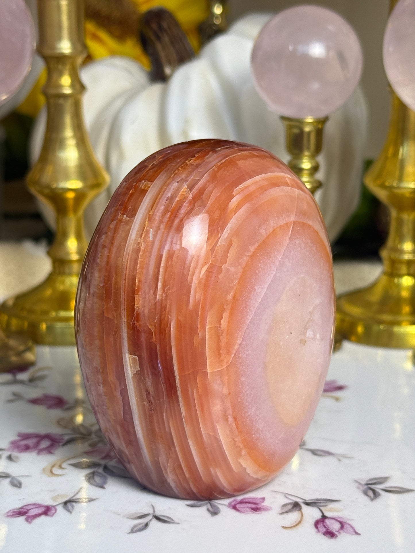 Blush Pink and Coral Banded Carnelian Freeform