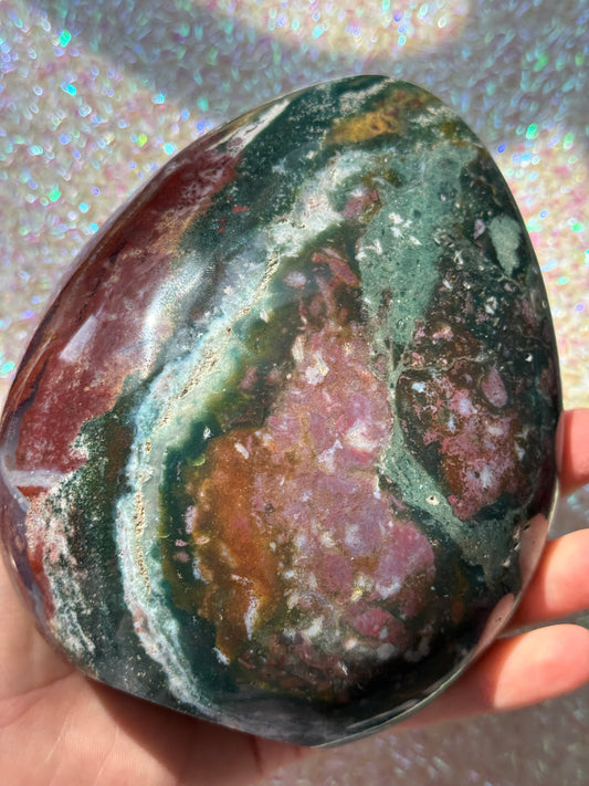 Beautiful Forest Green Maroon Striped Sea Jasper Freeform