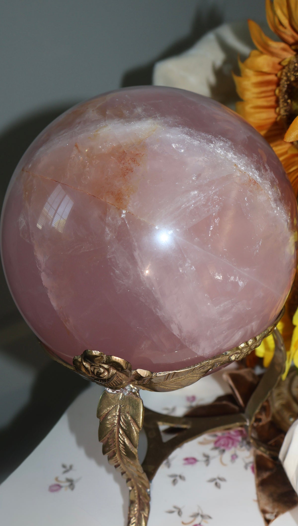 ✨Statement✨ 15lb Golden Asterism, Duo-Toned Rutile Filled Star Rose Quartz Sphere