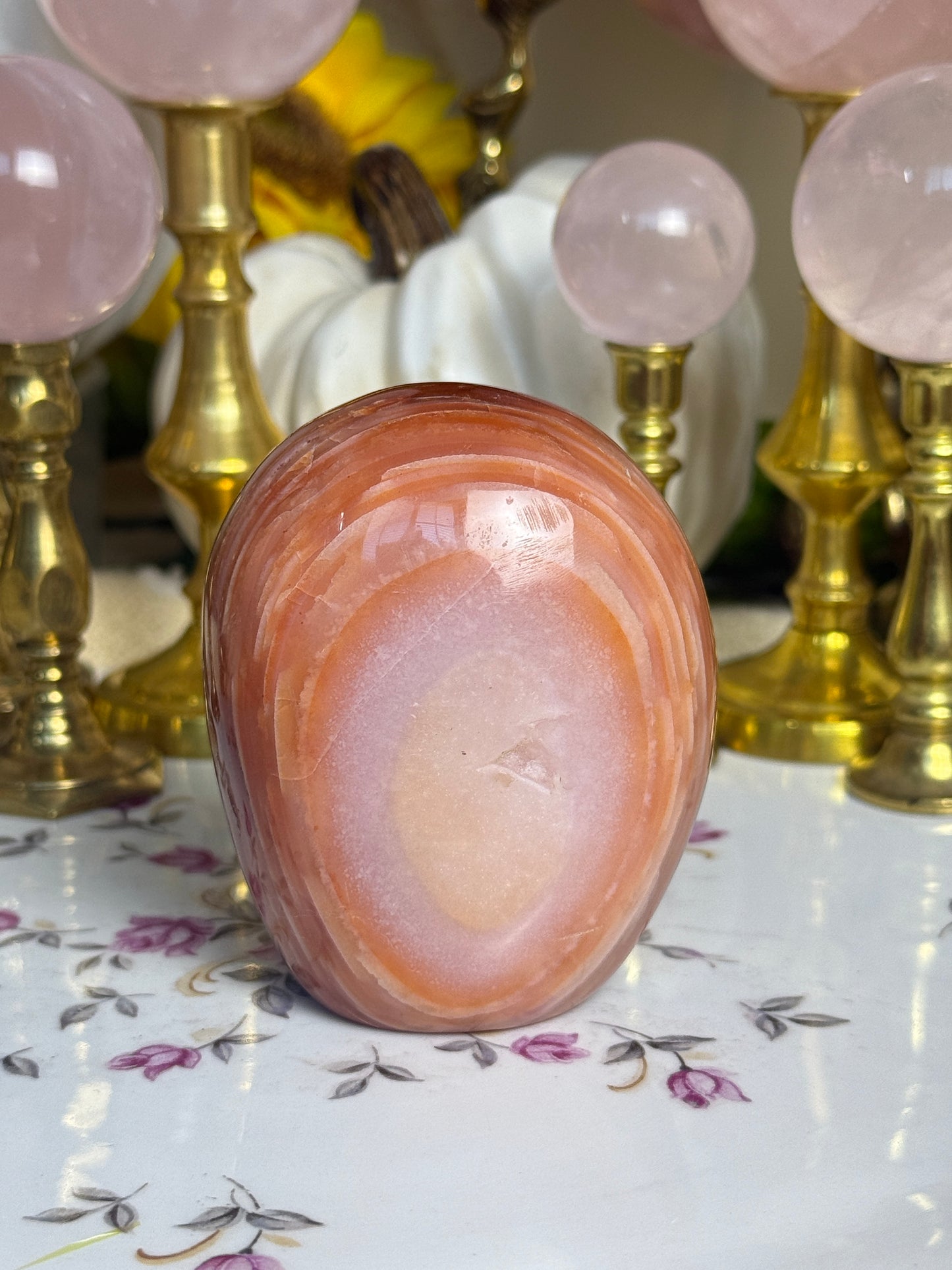 Blush Pink and Coral Banded Carnelian Freeform