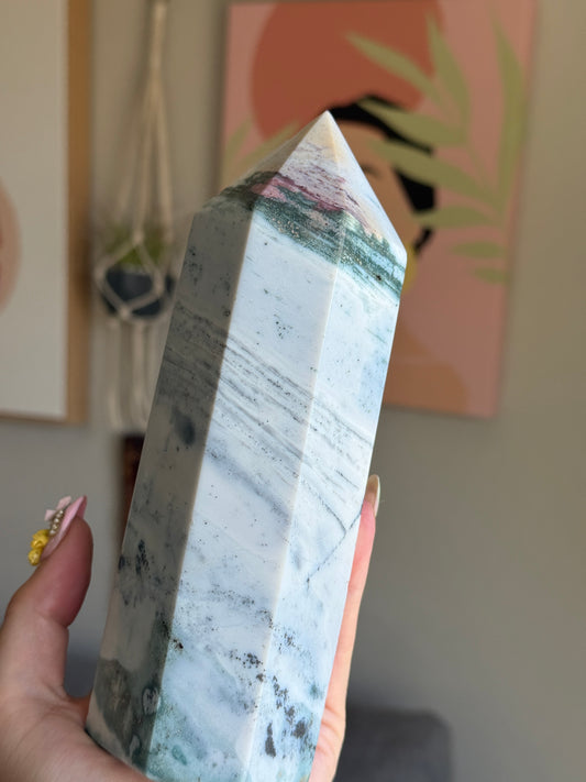 Rainbow Forest Pyrite Filled Sea Jasper Tower
