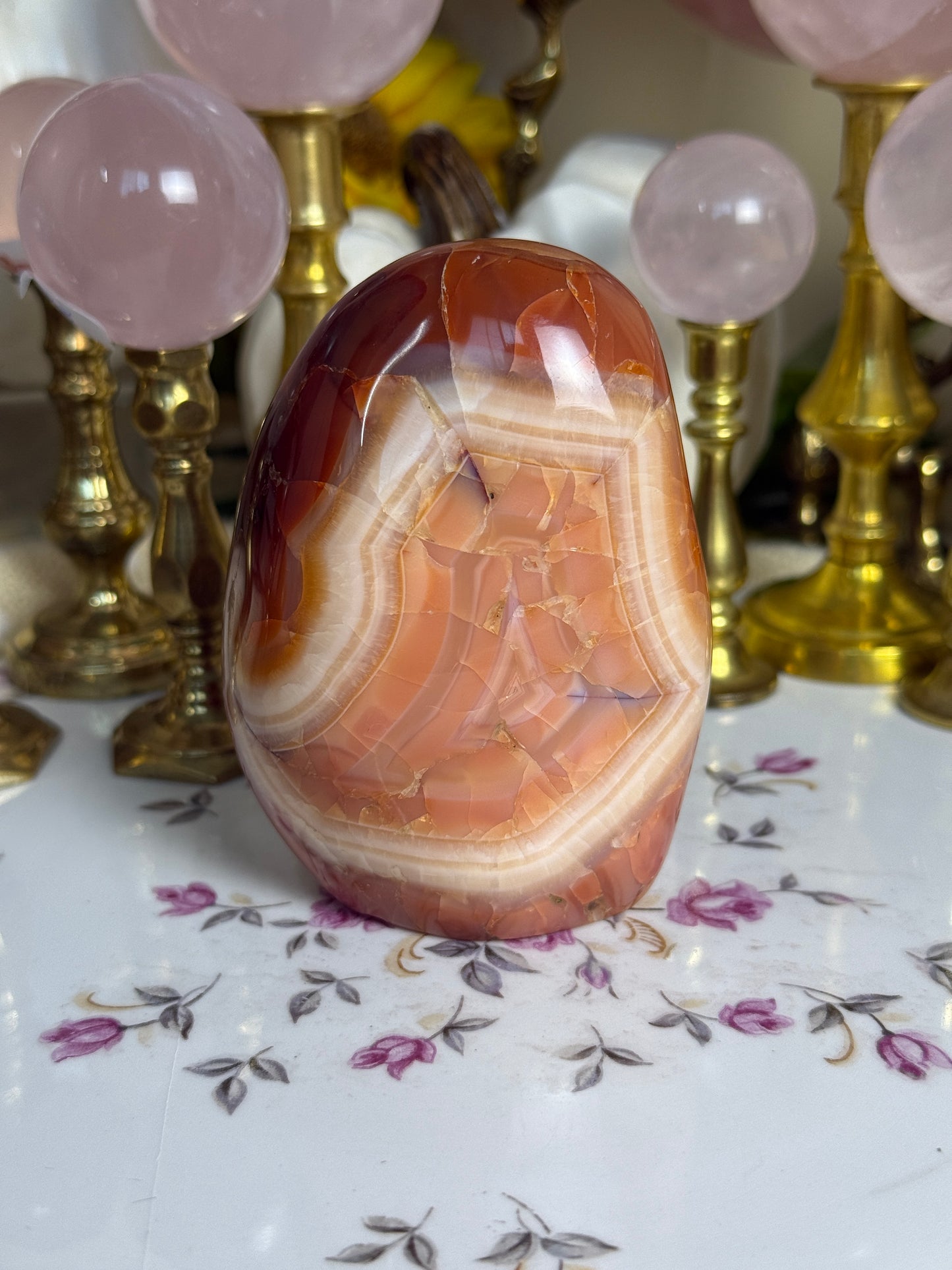 Peachy Banded Agate Carnelian Freeform