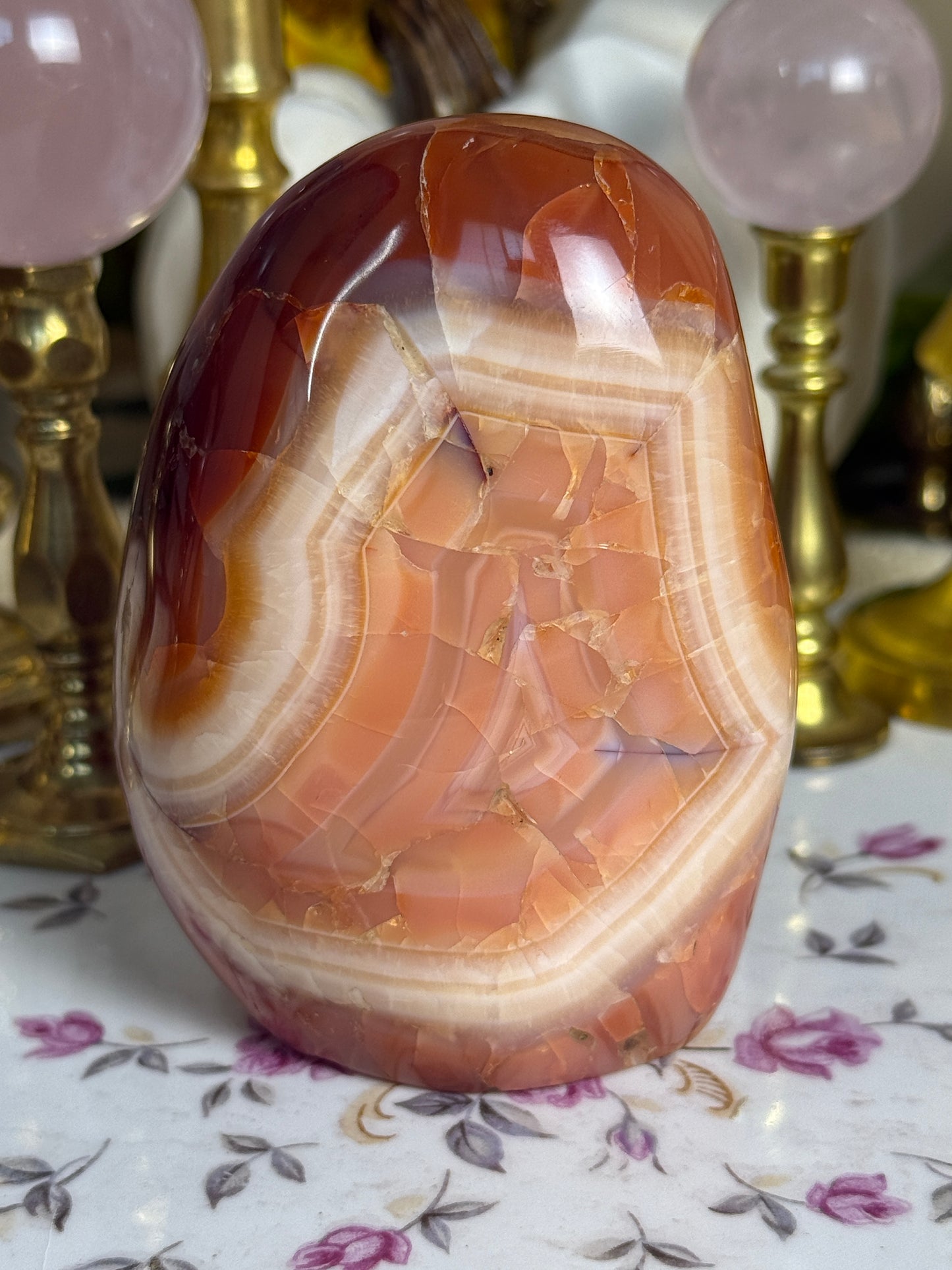 Peachy Banded Agate Carnelian Freeform