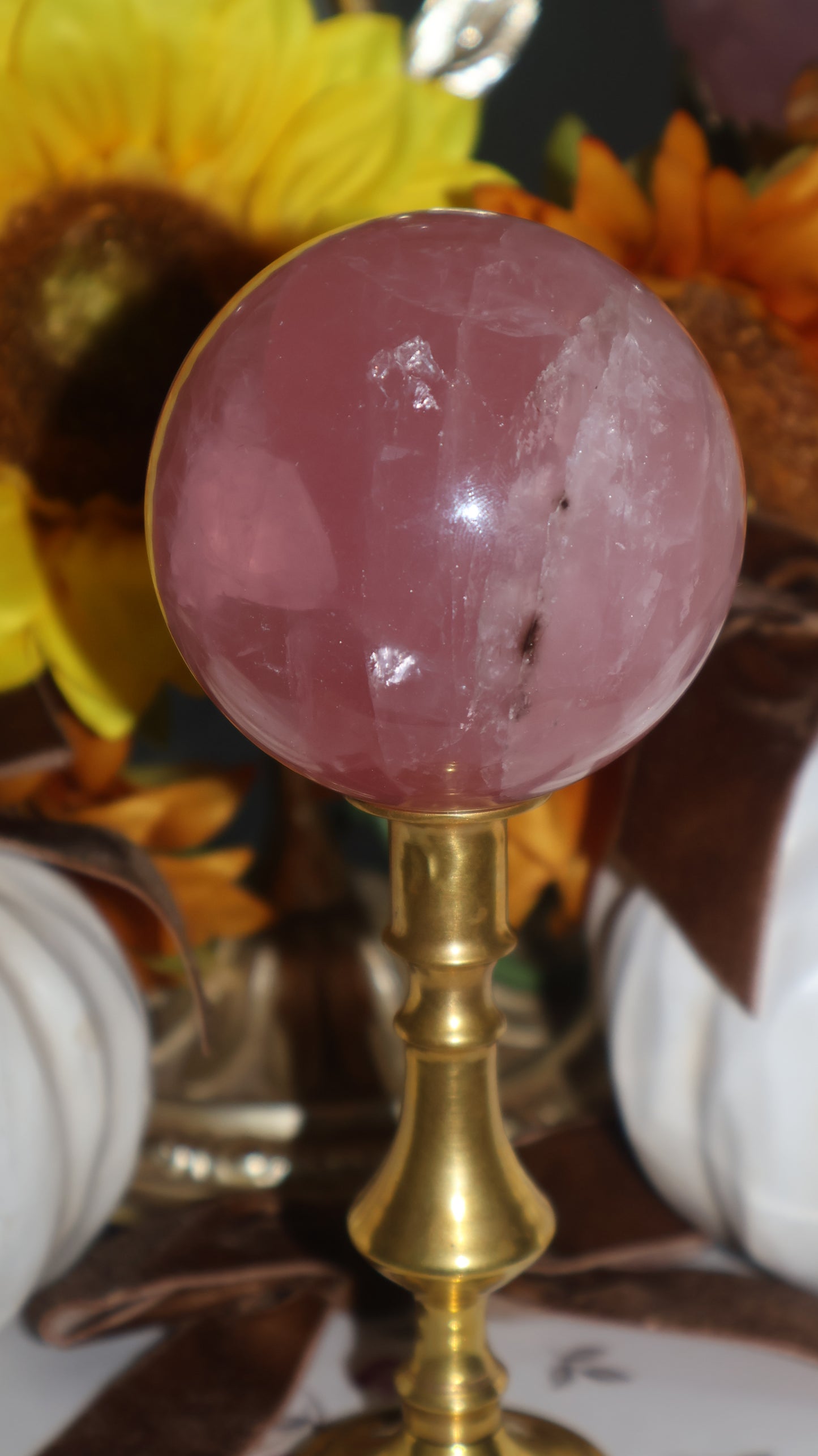 Smaller Watermelon Red Shimmering Glitter Filled Star Rose Quartz Sphere ✨