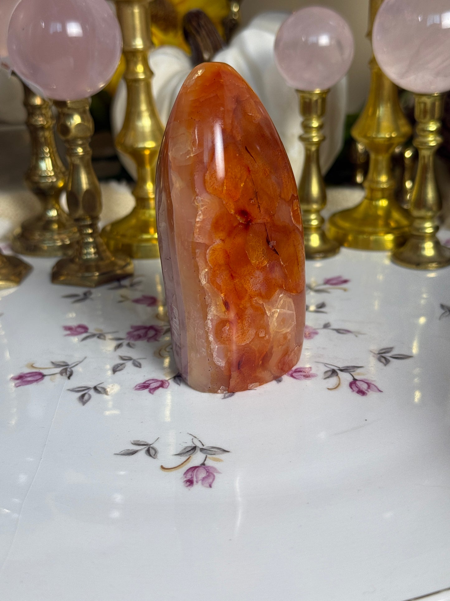 Pink Feathered Aura Glow Banded Carnelian Freeform