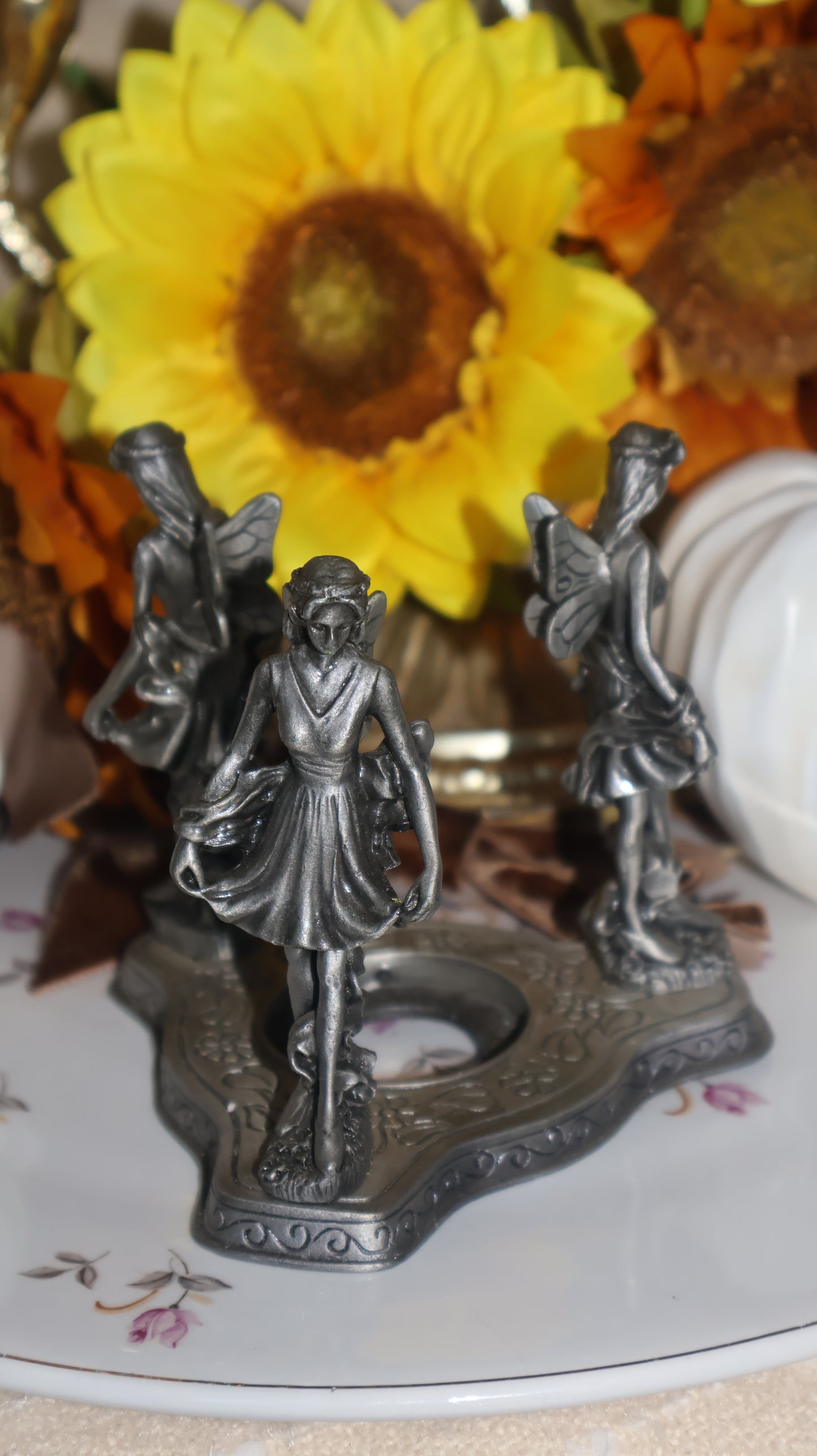 Vintage Pewter Fairy Sphere Stand