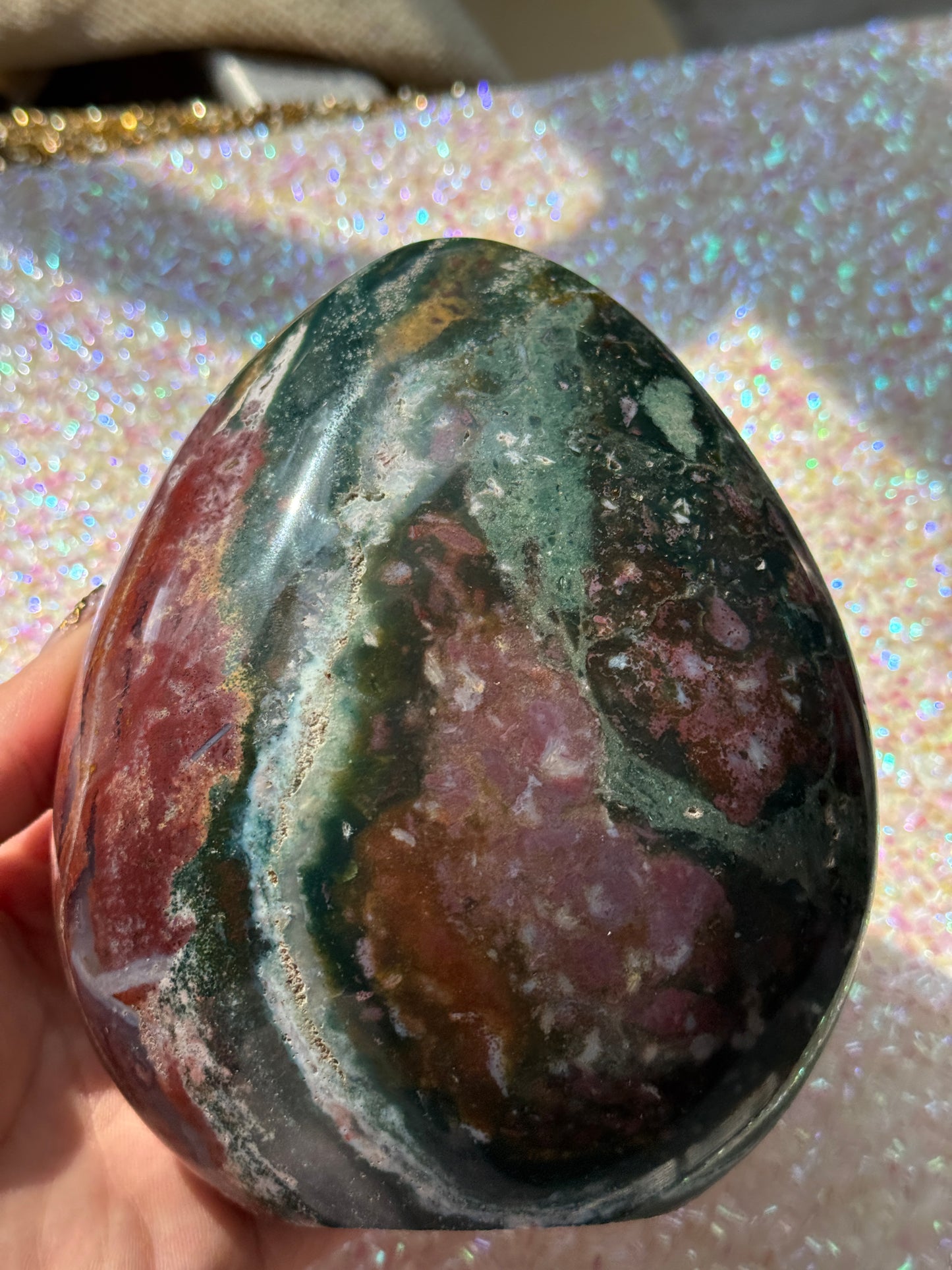 Beautiful Forest Green Maroon Striped Sea Jasper Freeform