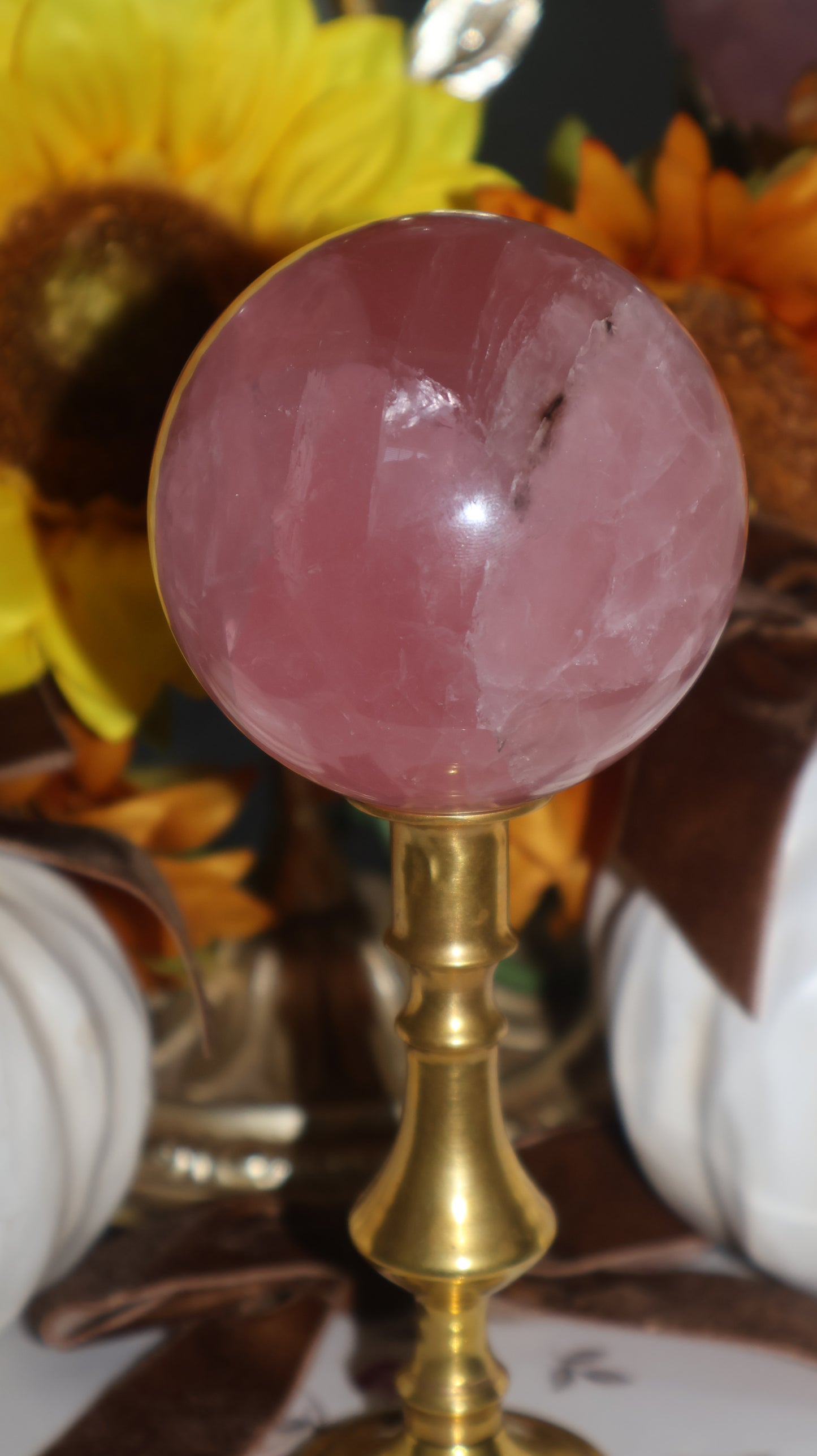 Smaller Watermelon Red Shimmering Glitter Filled Star Rose Quartz Sphere ✨
