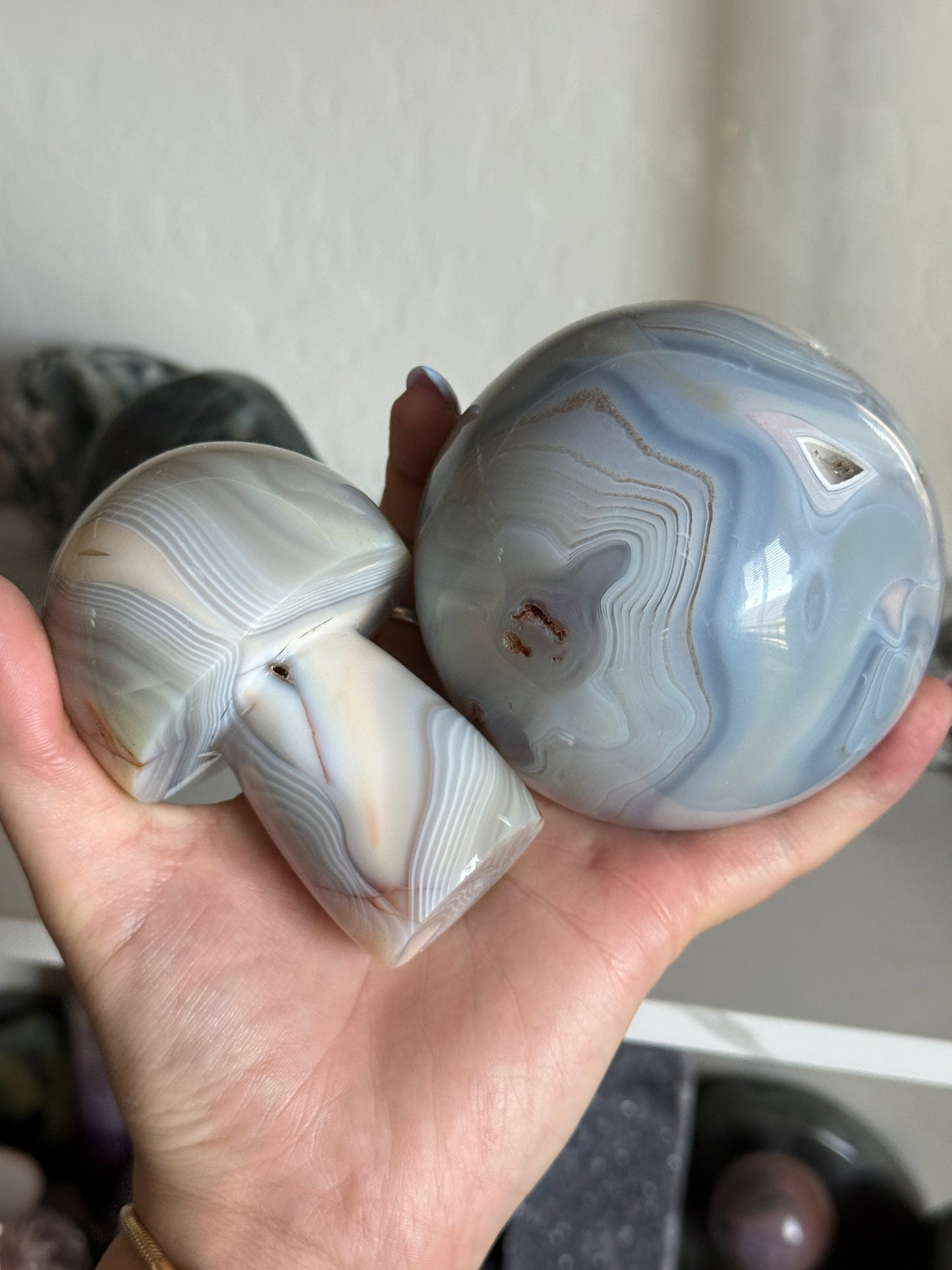 Pastel banded orca agate sphere and mushroom bundle ✨🫶🏻