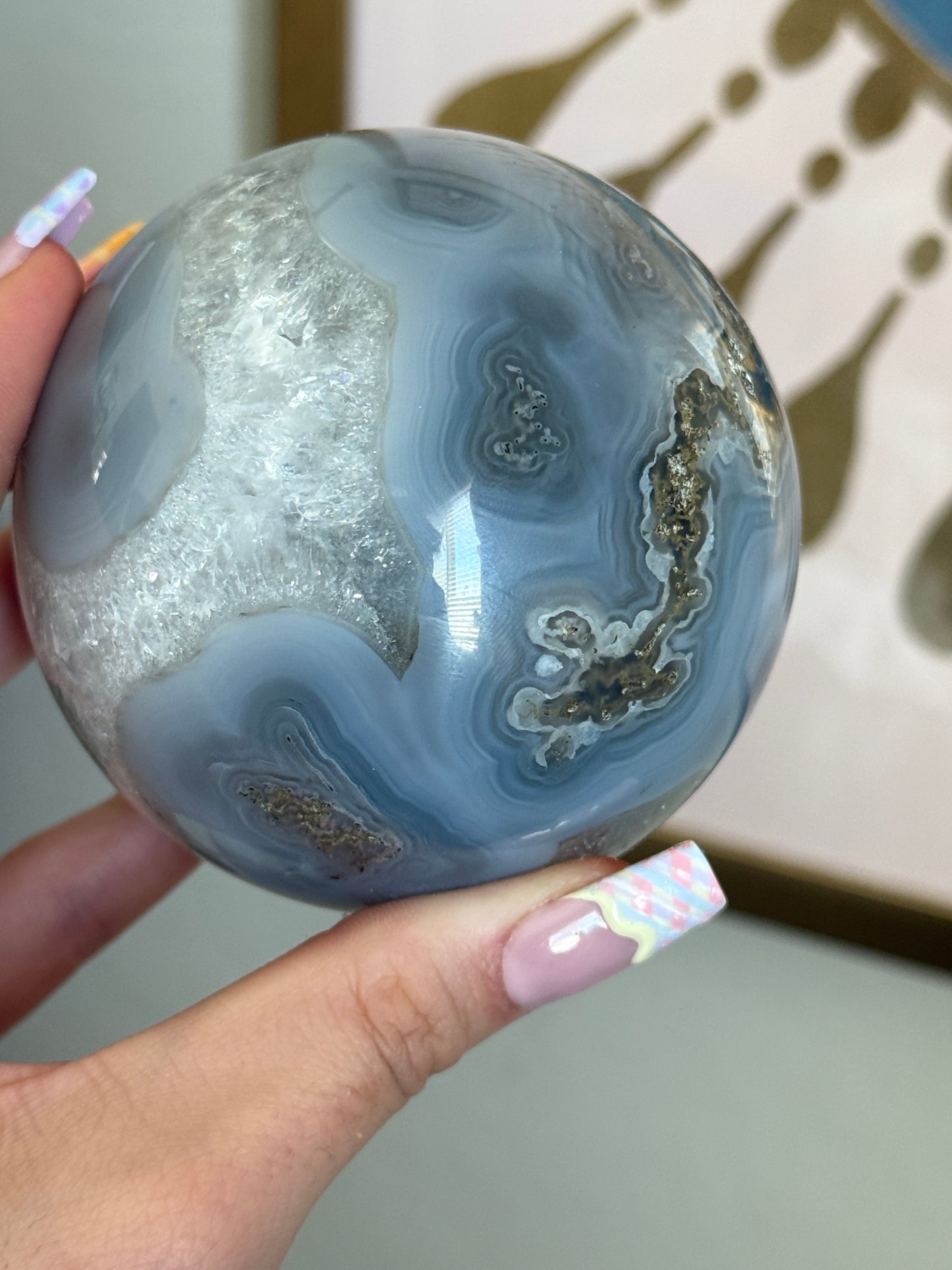 Moody Banded Agate with Quartz and Moss Agate Sphere
