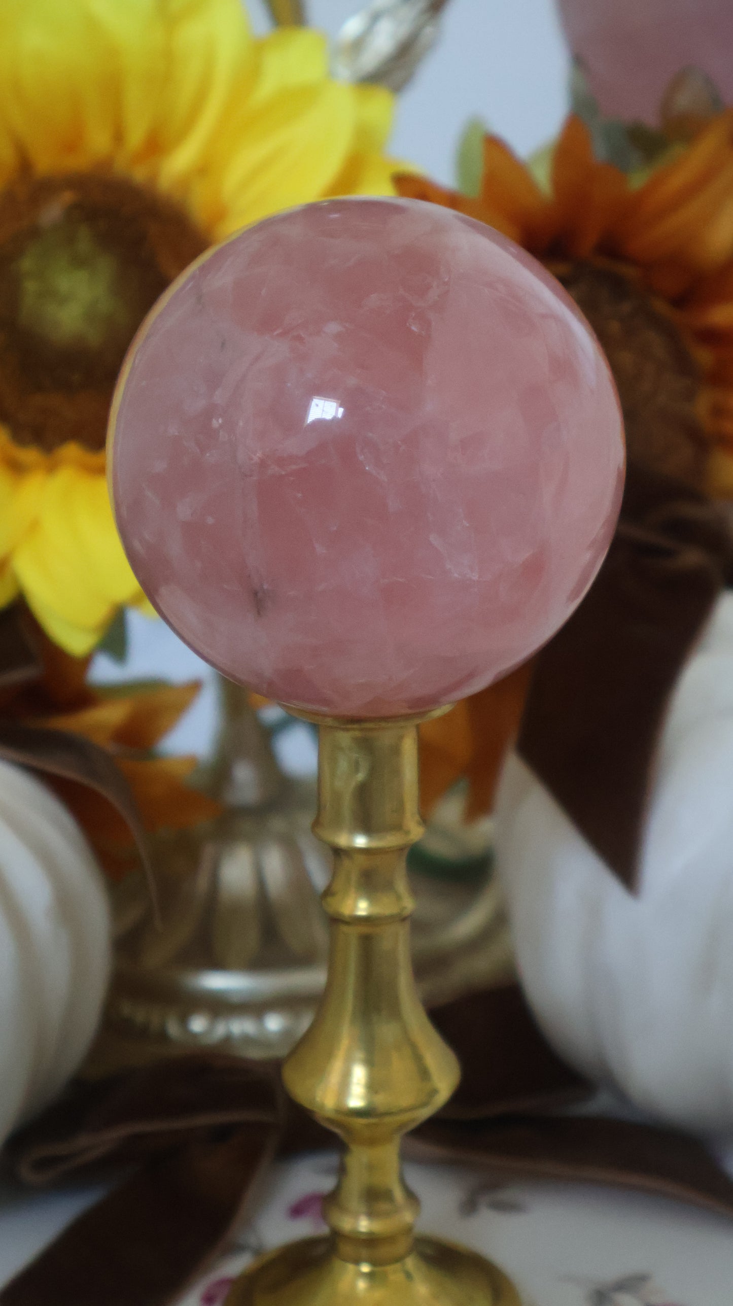 Smaller Watermelon Red Shimmering Glitter Filled Star Rose Quartz Sphere ✨