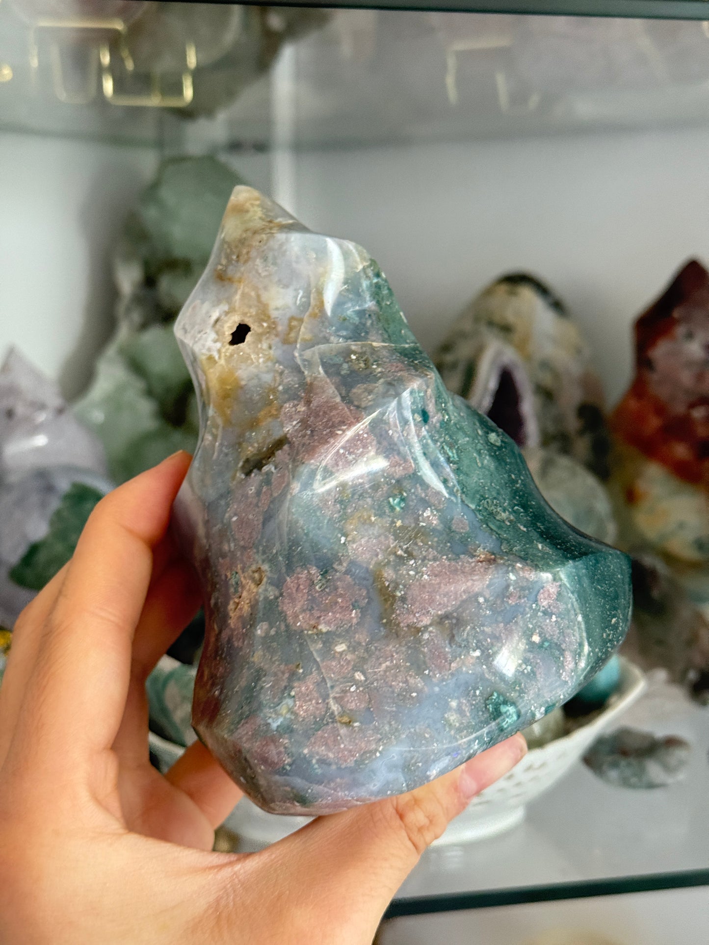 Pink/Emerald Green Bicolor Sea Jasper Flame -RESERVED