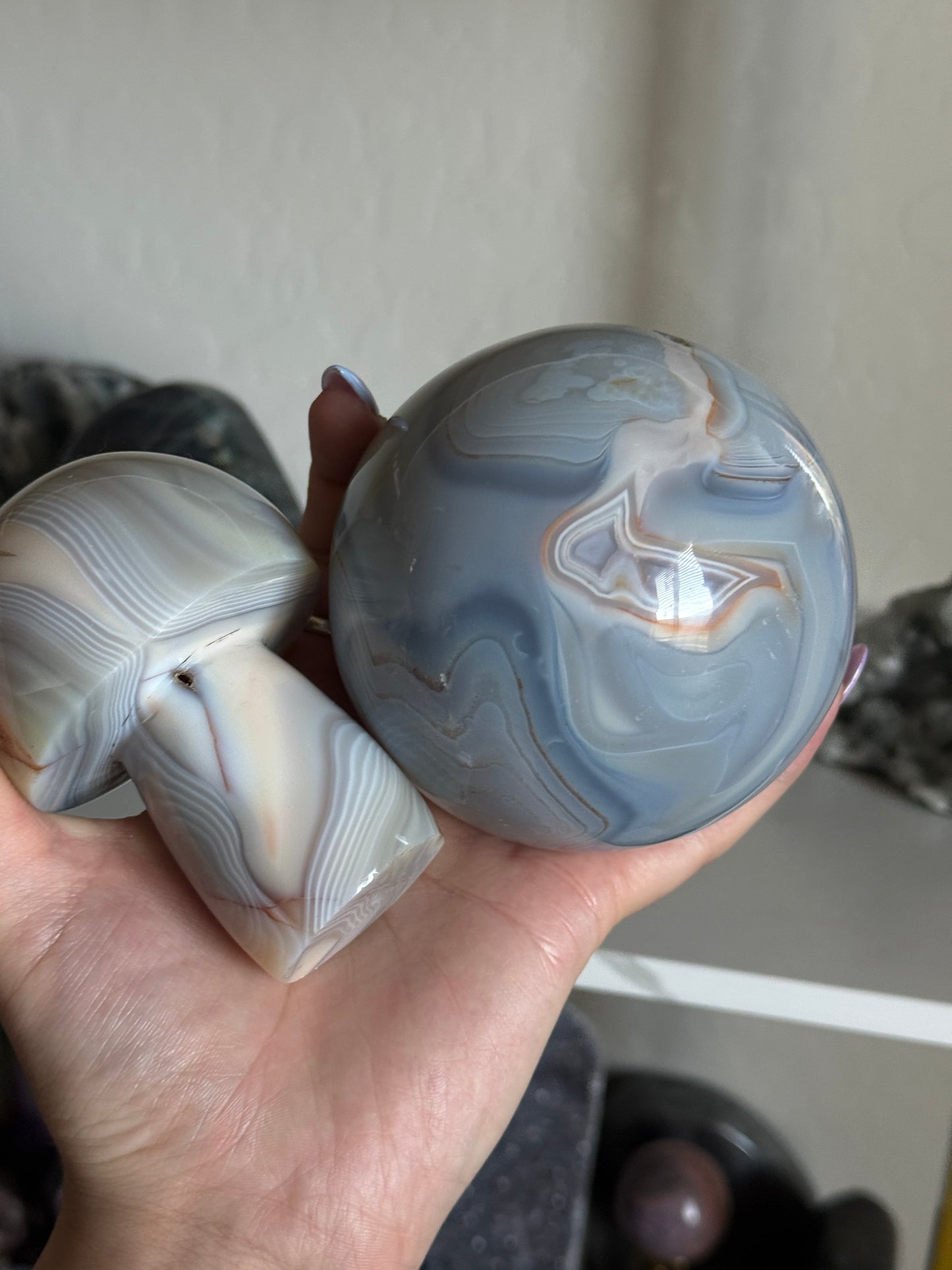 Pastel banded orca agate sphere and mushroom bundle ✨🫶🏻