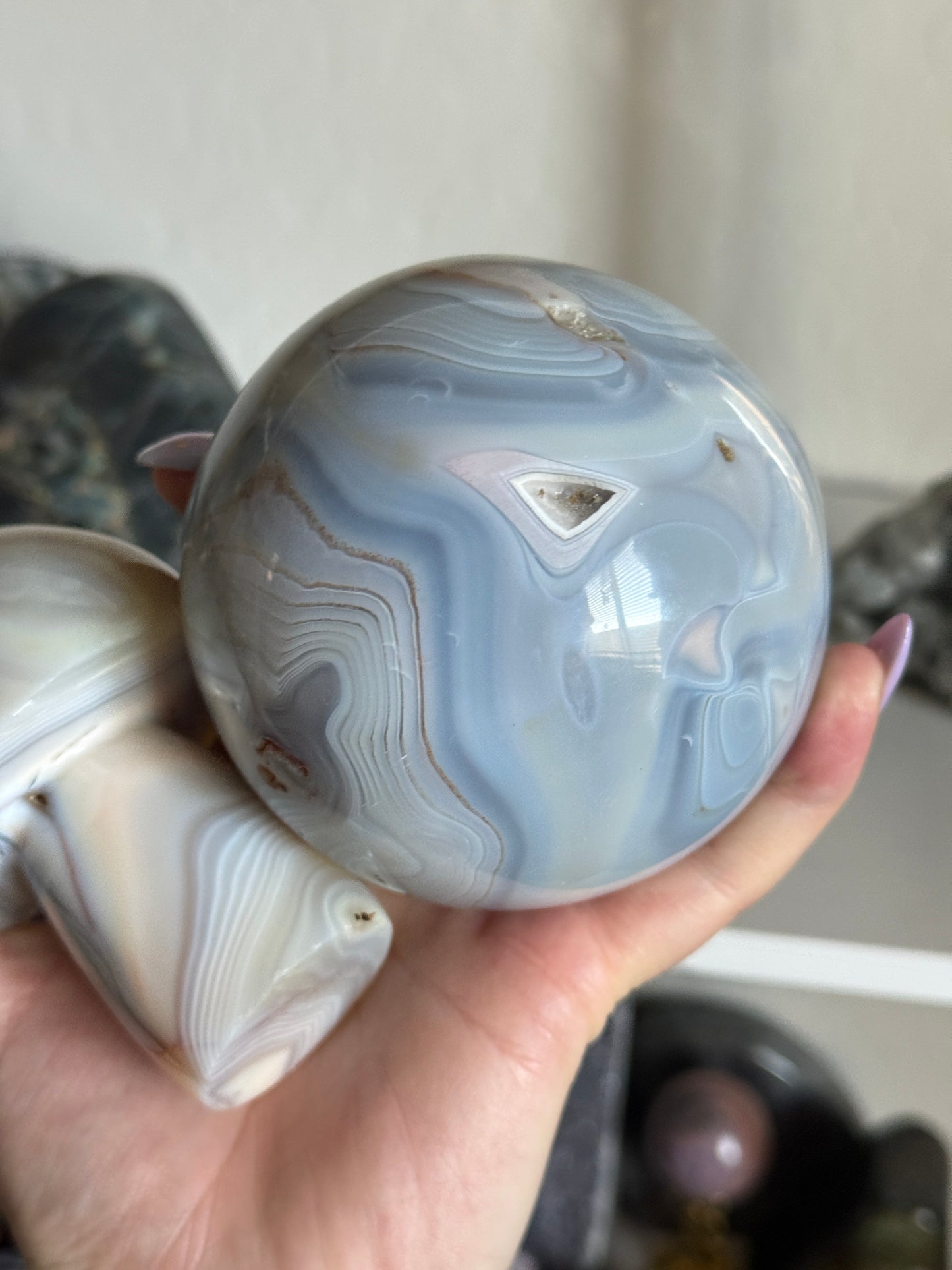 Pastel banded orca agate sphere and mushroom bundle ✨🫶🏻