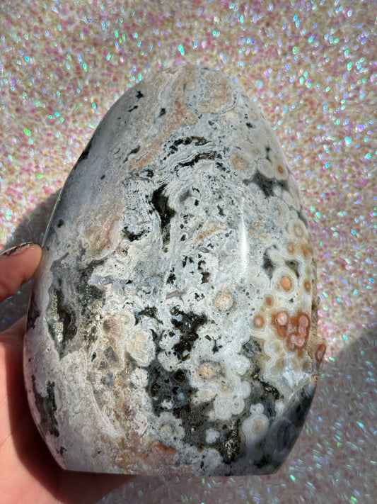 Imperfect* Beautiful Large Peach Emerald Green Orby Sea Jasper Freeform