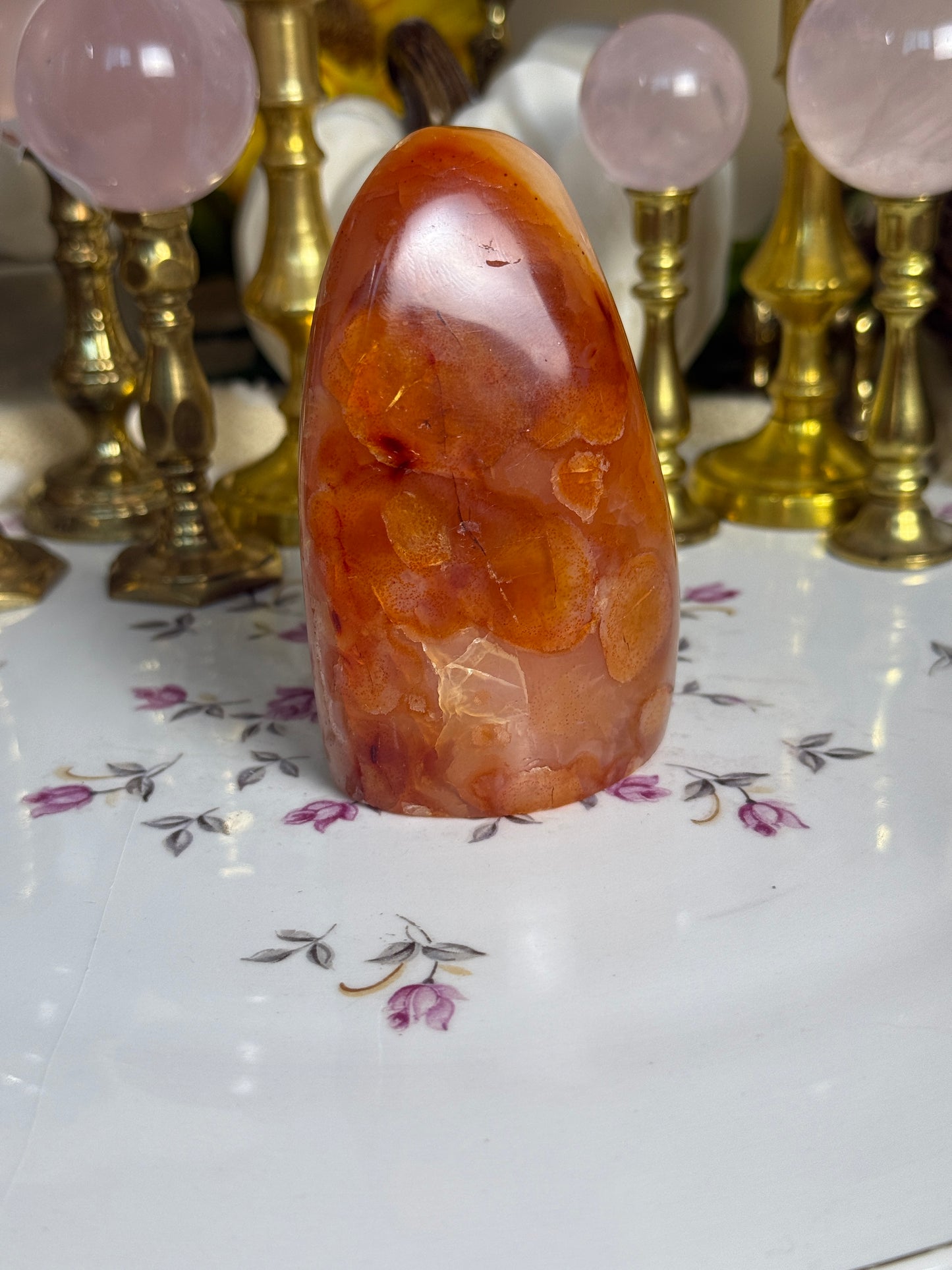 Pink Feathered Aura Glow Banded Carnelian Freeform