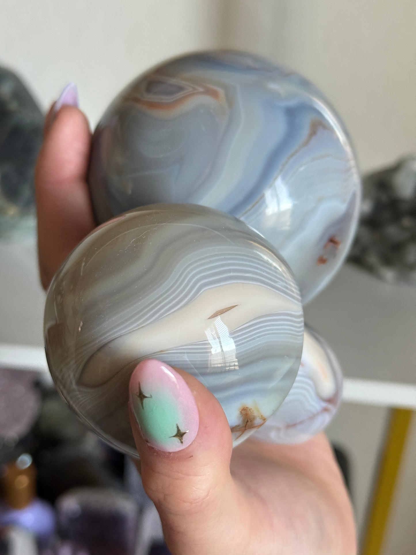 Pastel banded orca agate sphere and mushroom bundle ✨🫶🏻