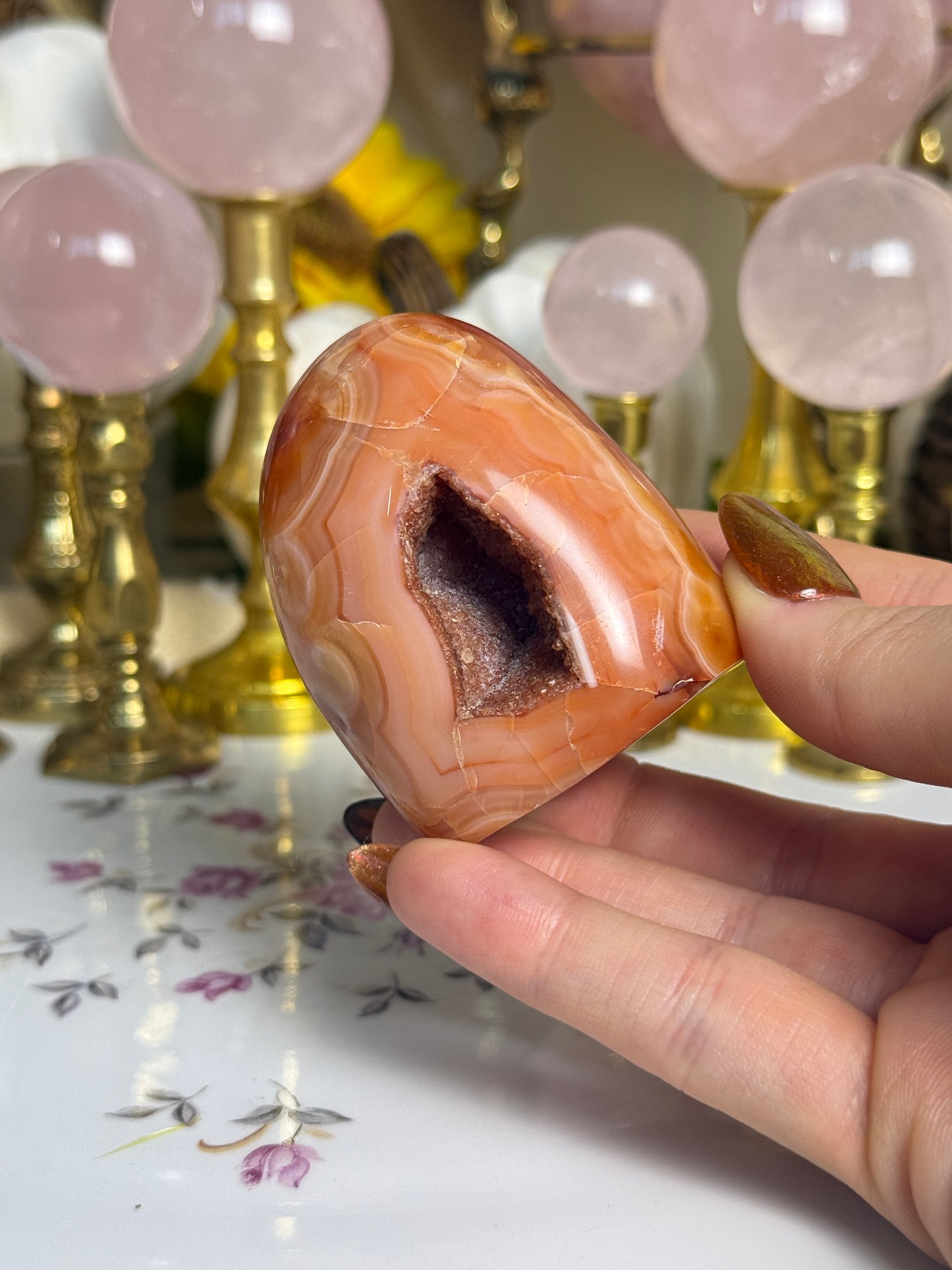 Coral Pink Banded Agave Cave Carnelian Freeform
