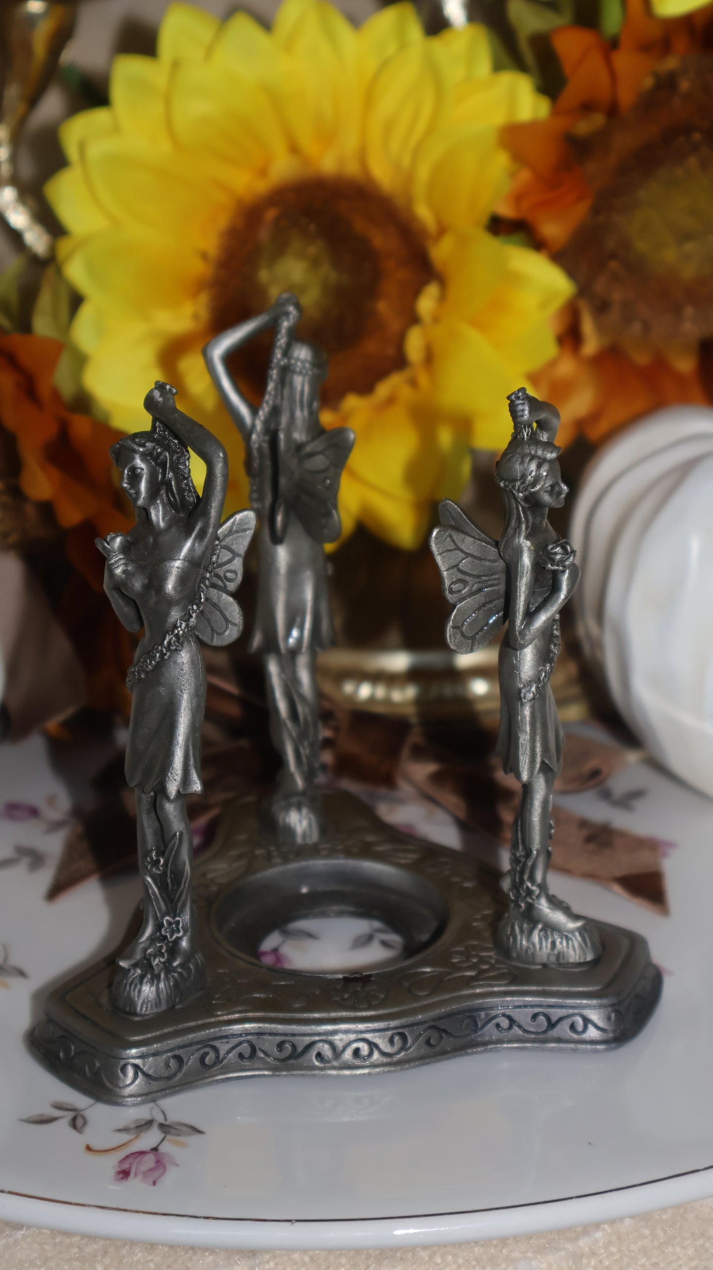 Vintage Pewter Fairy Sphere Stand