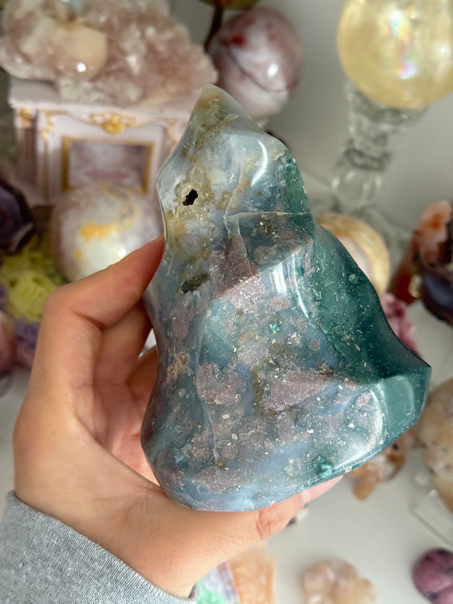 Pink/Emerald Green Bicolor Sea Jasper Flame -RESERVED