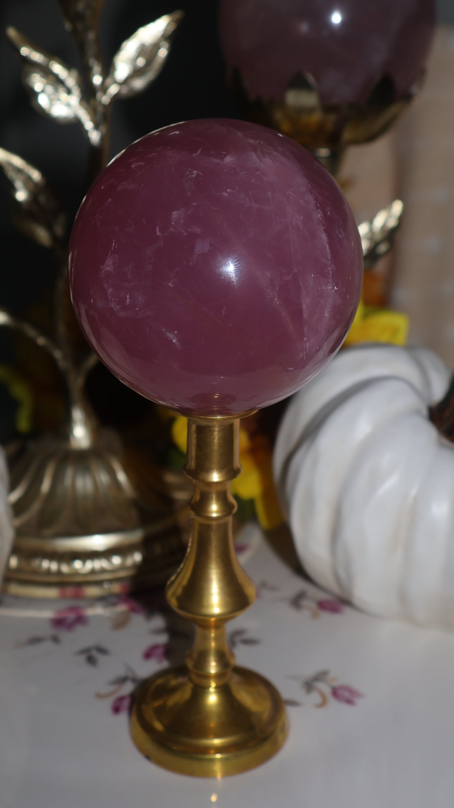 Rich Plum Shimmer Filled Star Rose Quartz Sphere
