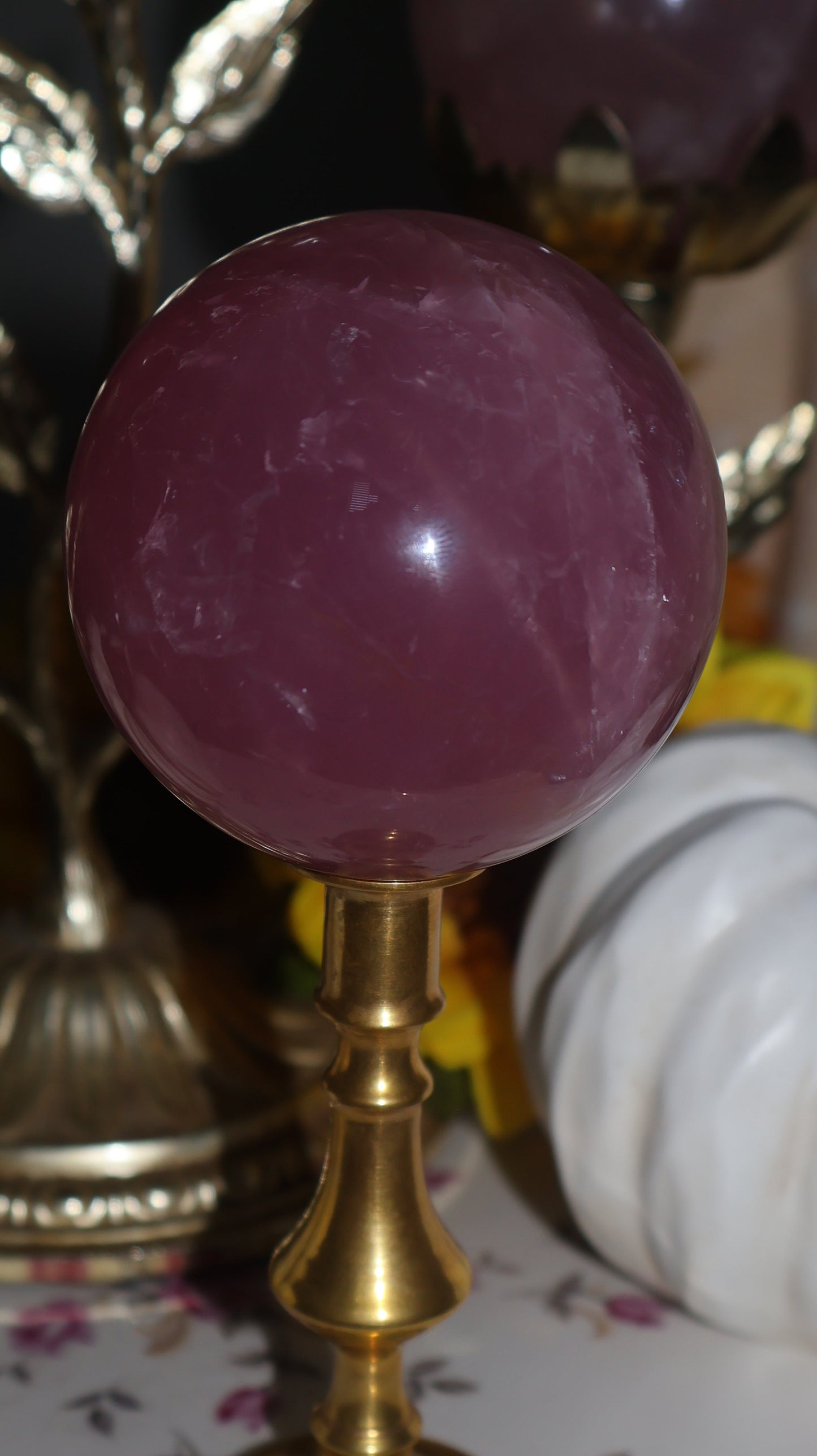 Rich Plum Shimmer Filled Star Rose Quartz Sphere